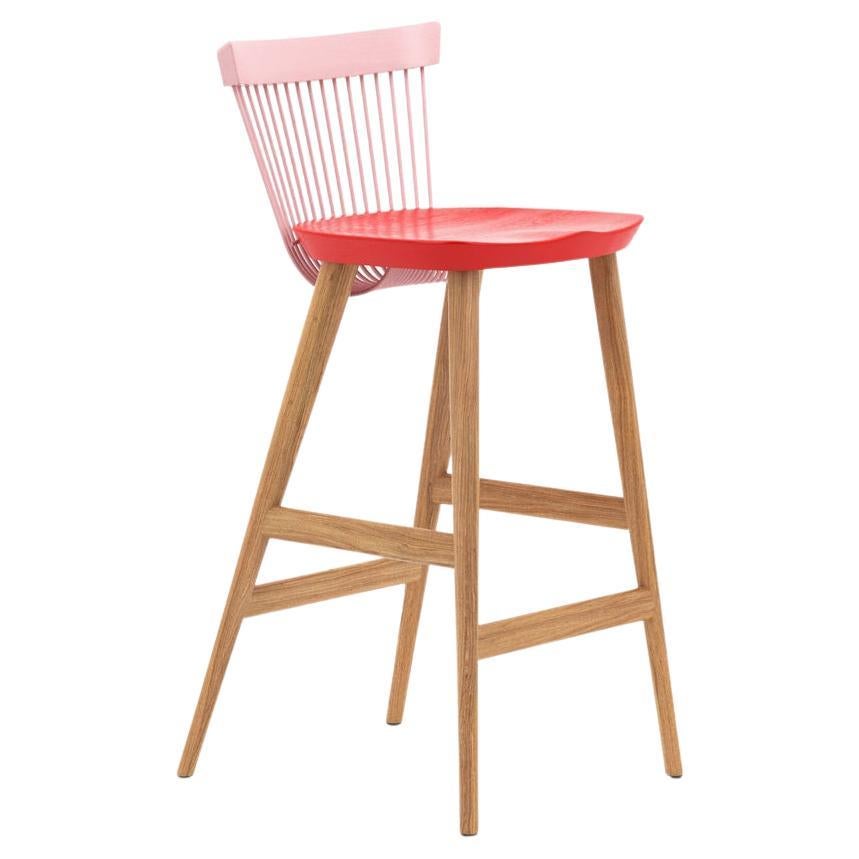 WW Bar Stool CS1, Stained Oak & Powder Coated Metal Rods For Sale