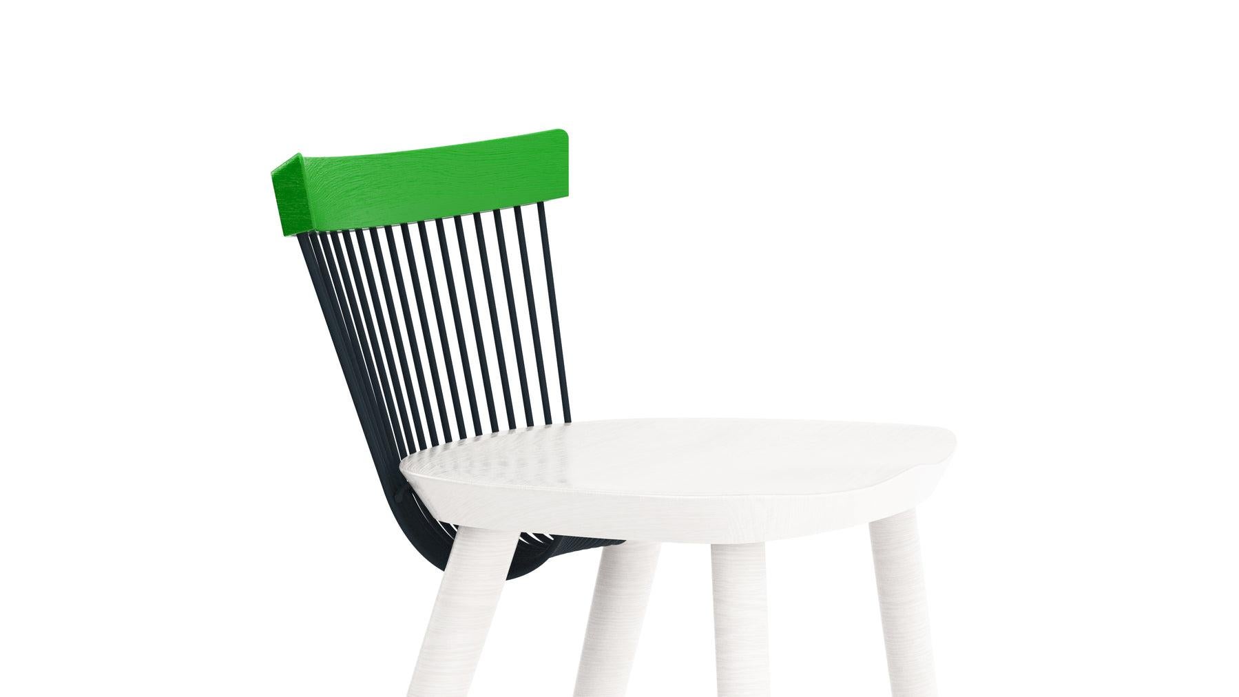 Based on a modern Windsor design, the WW bar stool, where the first 'W' stands for Windsor and the second for Wire is an iconic piece of furniture. Produced from solid oak with the unique 'wire' backrest formed from mild steel rods which are
