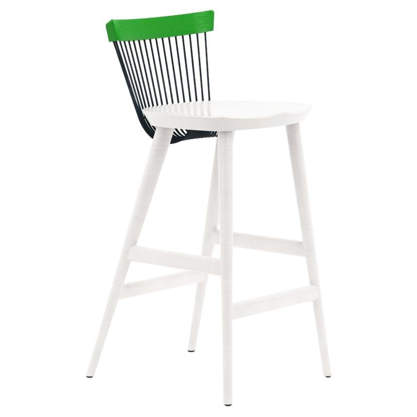 WW Bar Stool CS2, Stained Oak & Powder Coated Metal Rods For Sale