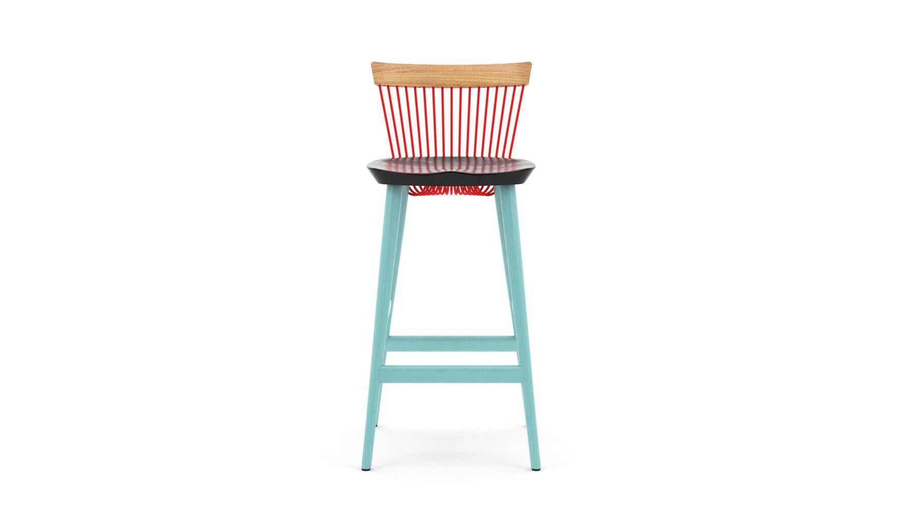 British WW Bar Stool CS3, Stained Oak & Powder Coated Metal Rods For Sale