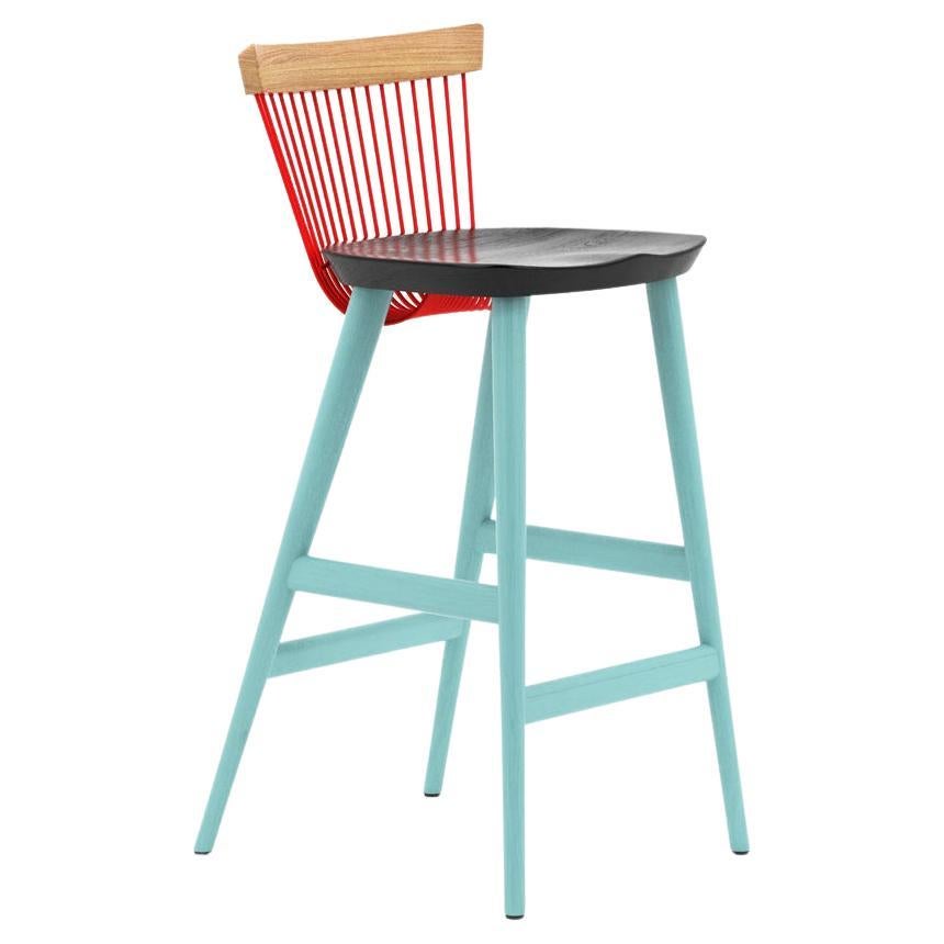 WW Bar Stool CS3, Stained Oak & Powder Coated Metal Rods For Sale