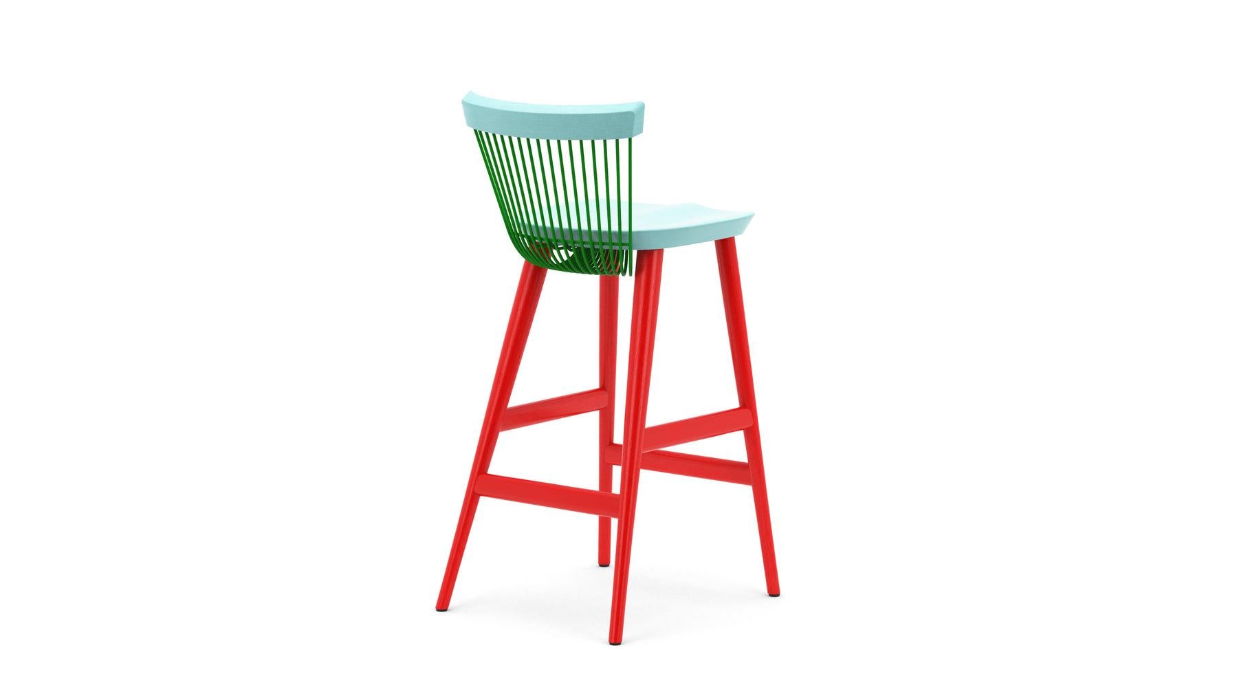 Modern WW Bar Stool CS4, Stained Oak & Powder Coated Metal Rods For Sale