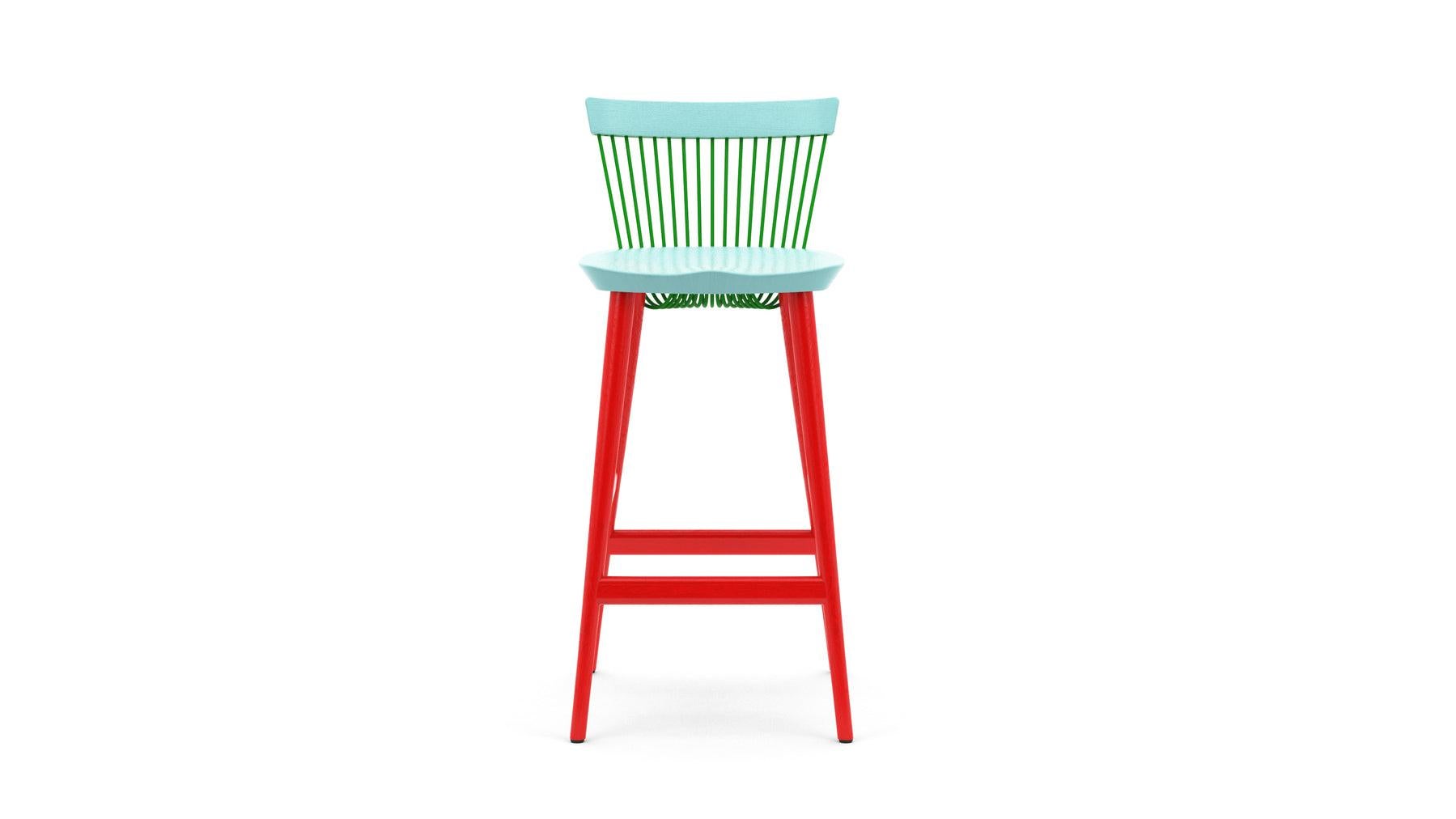 British WW Bar Stool CS4, Stained Oak & Powder Coated Metal Rods For Sale