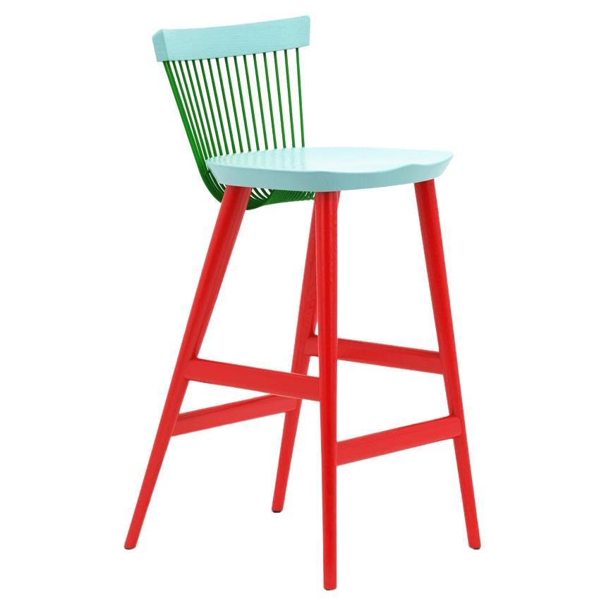 WW Bar Stool CS4, Stained Oak & Powder Coated Metal Rods For Sale