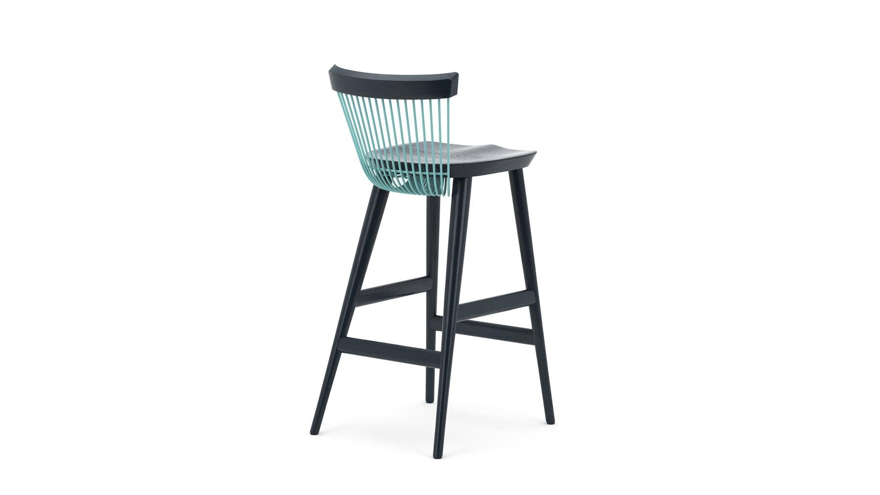 Modern Ww Bar Stool CS6, Stained Oak & Powder Coated Metal Rods For Sale