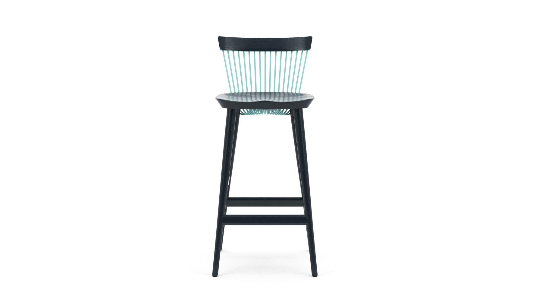 British Ww Bar Stool CS6, Stained Oak & Powder Coated Metal Rods For Sale