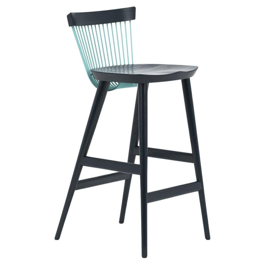 Ww Bar Stool CS6, Stained Oak & Powder Coated Metal Rods For Sale