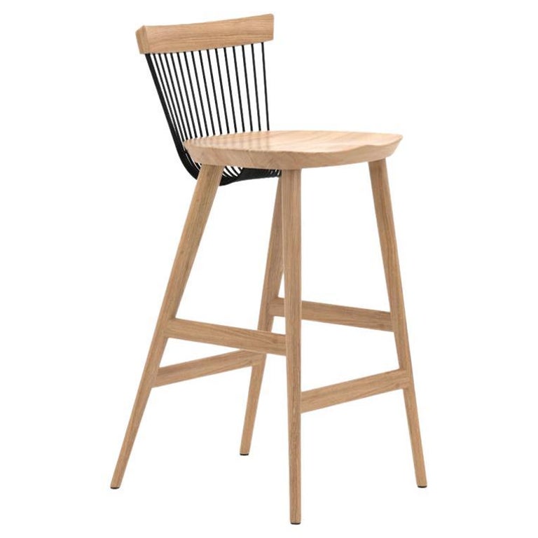 WW Bar Stool, Oak and Metal Rods For Sale at 1stDibs
