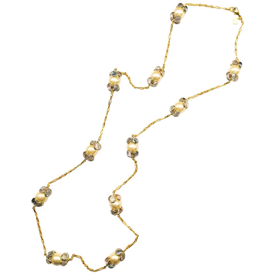 Vintage Jumbo Chanel Gold and Pearl Runway Necklace For Sale at 1stDibs ...