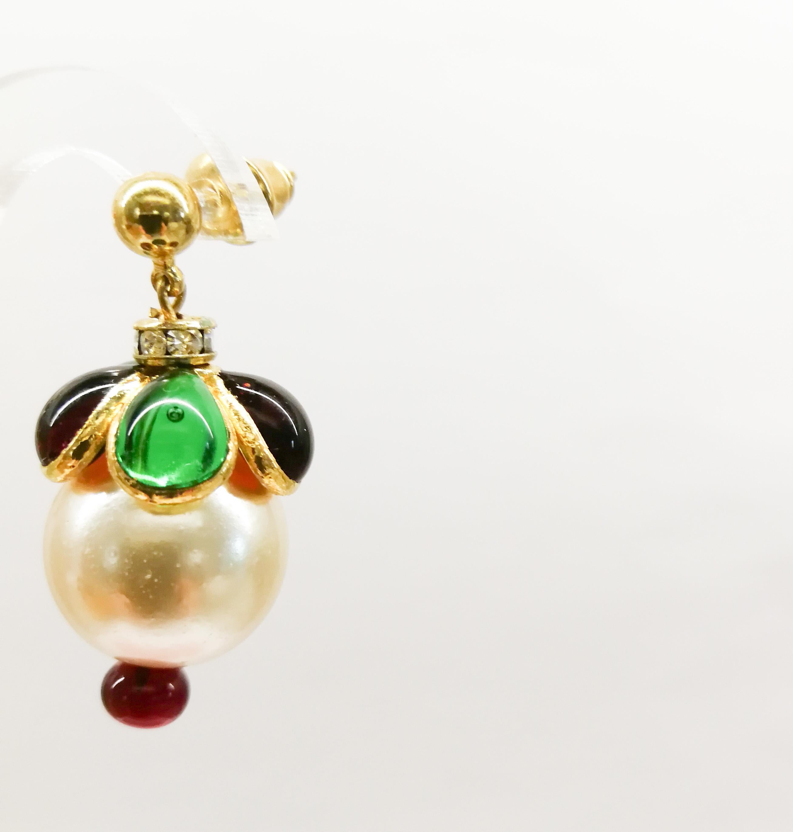 Women's 'WW' Collection poured glass, gilt and pearl drop 'Harlequin' earrings, 2019.