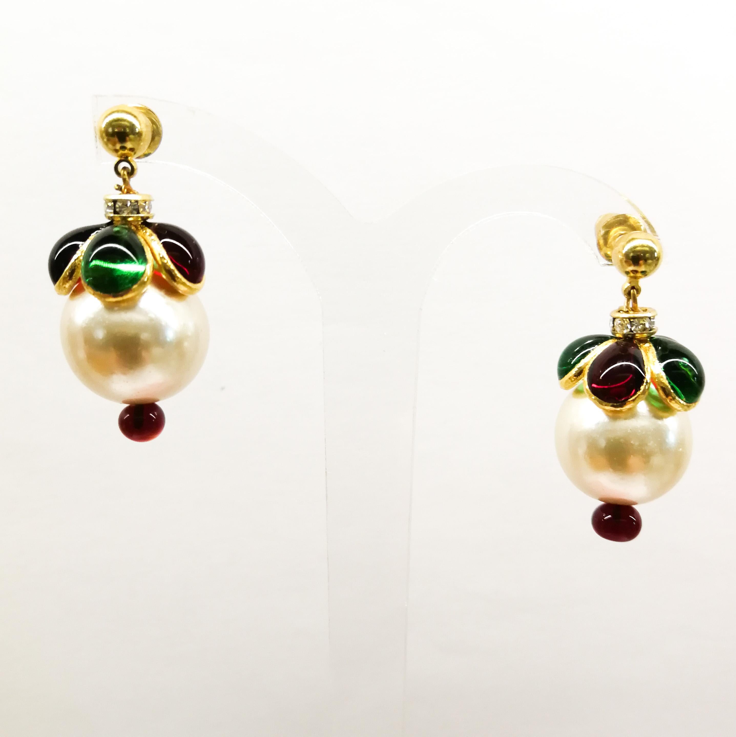 'WW' Collection poured glass, gilt and pearl drop 'Harlequin' earrings, 2019. 1