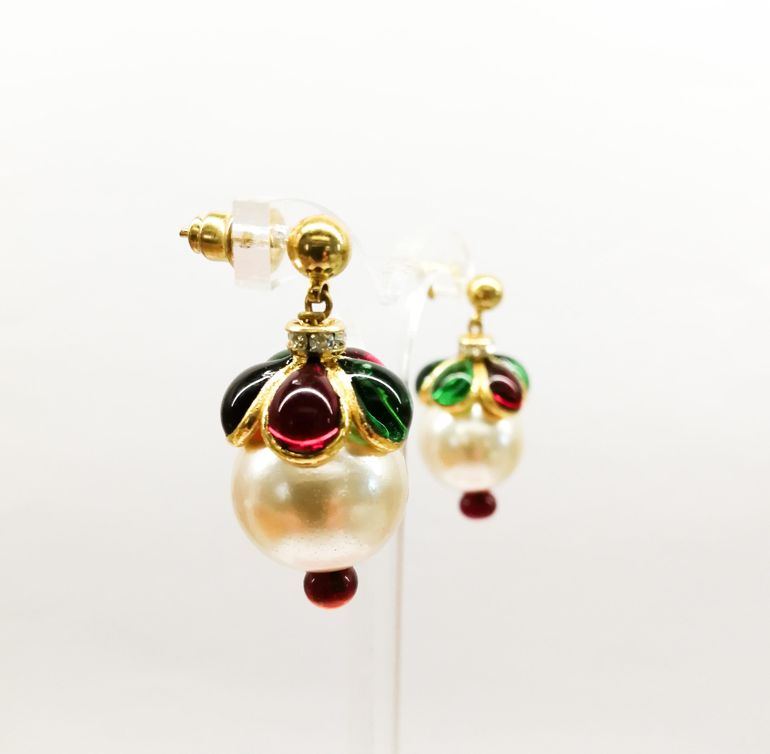 'WW' Collection poured glass, gilt and pearl drop 'Harlequin' earrings, 2019. 2