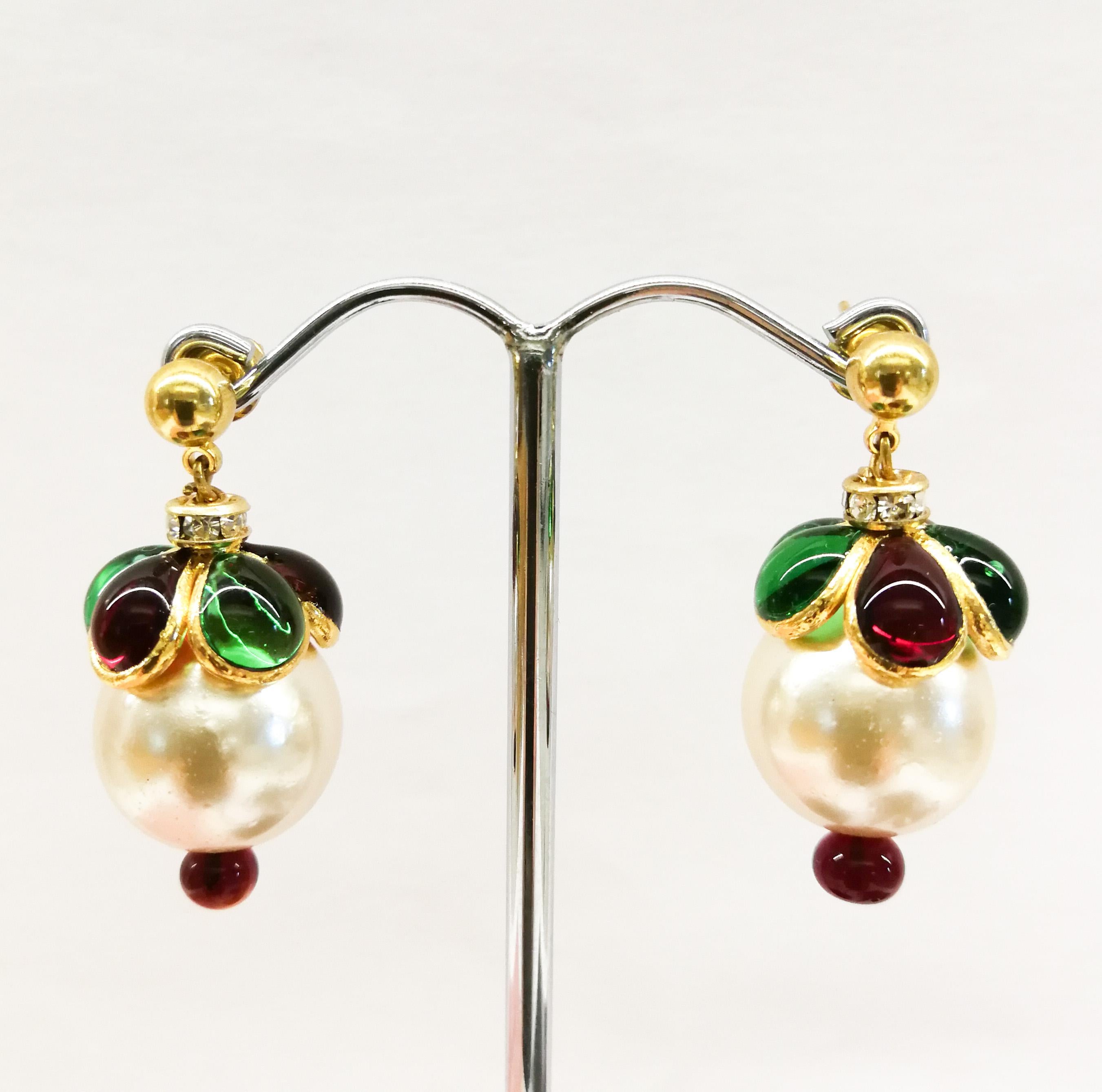 'WW' Collection poured glass, gilt and pearl drop 'Harlequin' earrings, 2019. 3