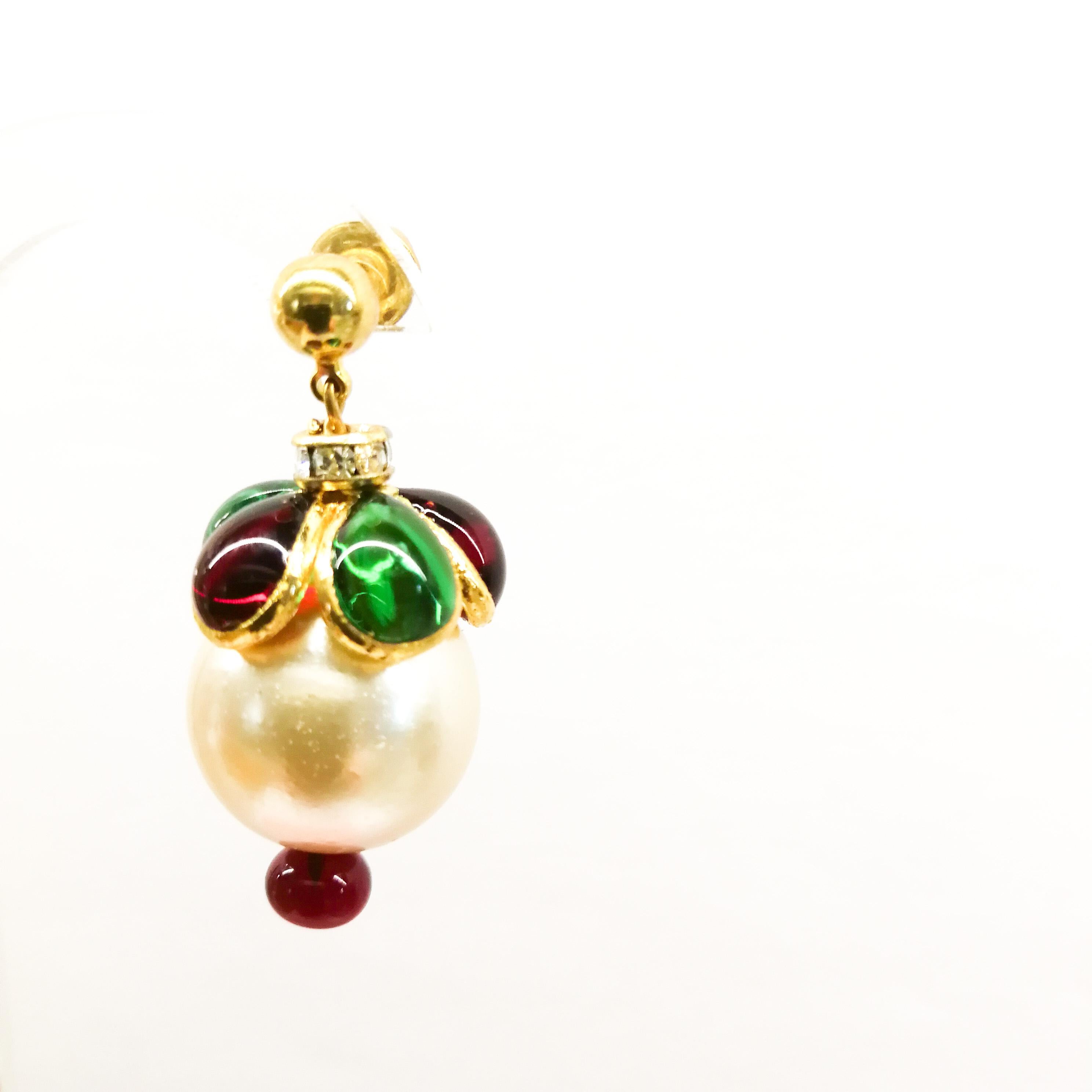 'WW' Collection poured glass, gilt and pearl drop 'Harlequin' earrings, 2019. 4