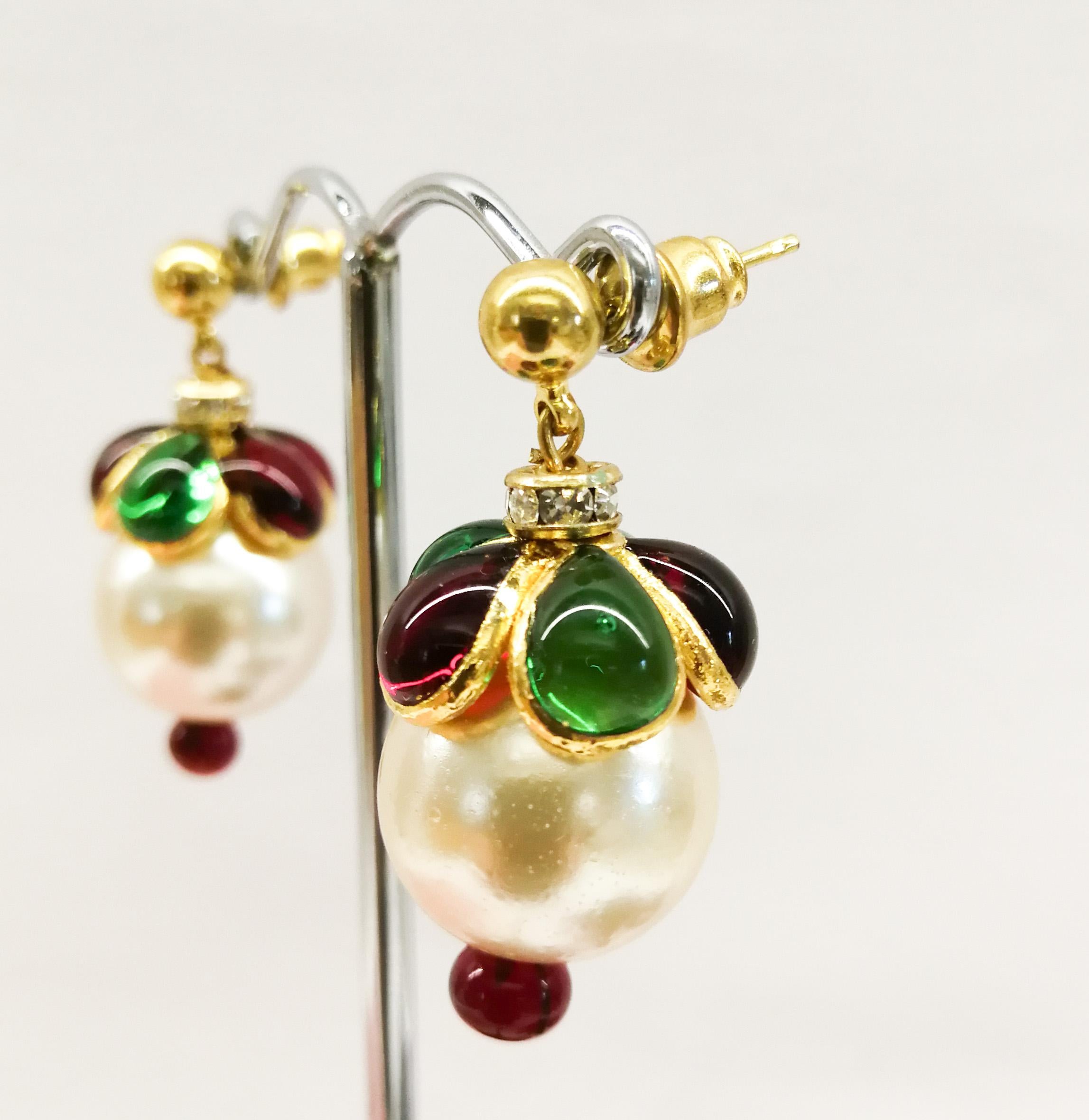 'WW' Collection poured glass, gilt and pearl drop 'Harlequin' earrings, 2019. 5