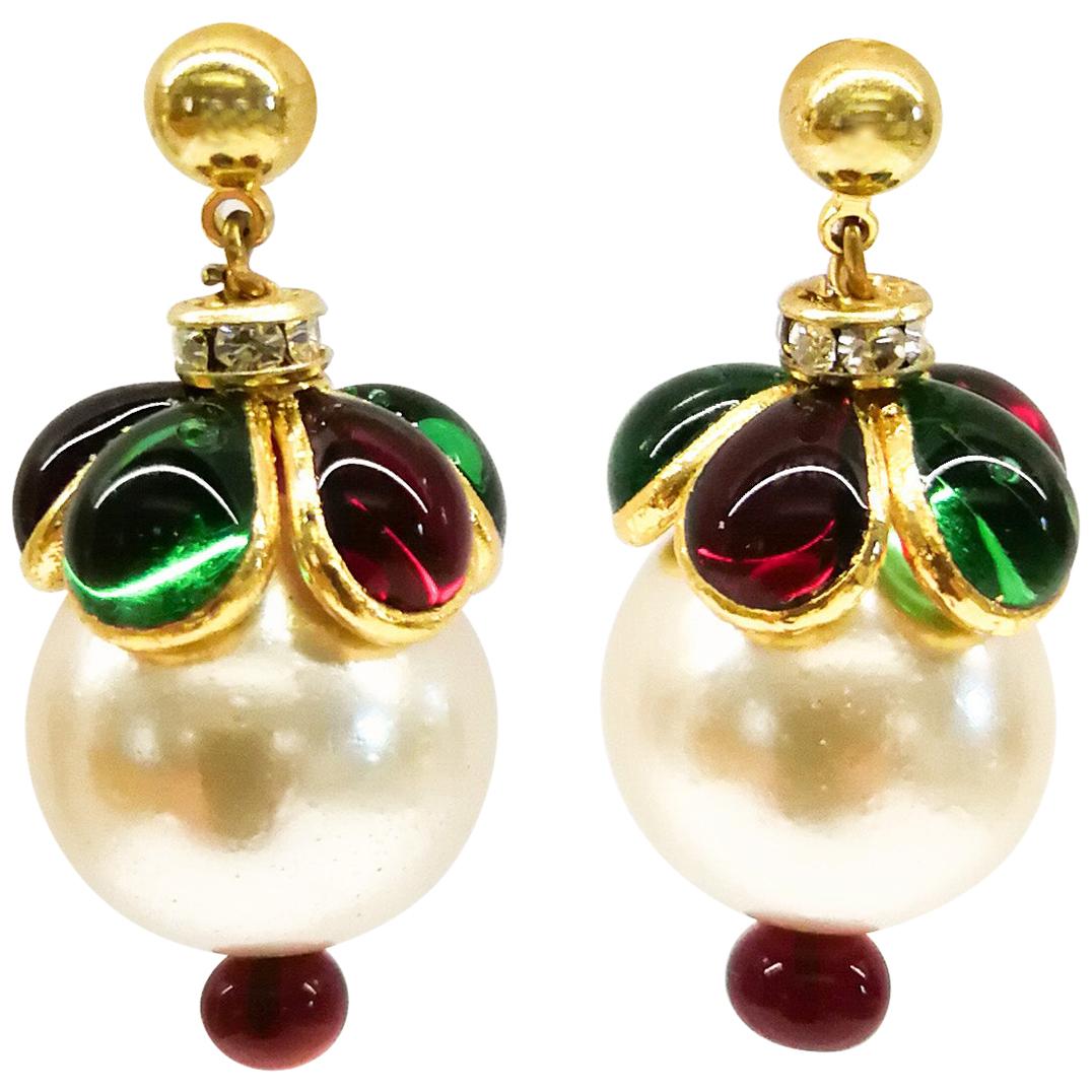 'WW' Collection poured glass, gilt and pearl drop 'Harlequin' earrings, 2019.