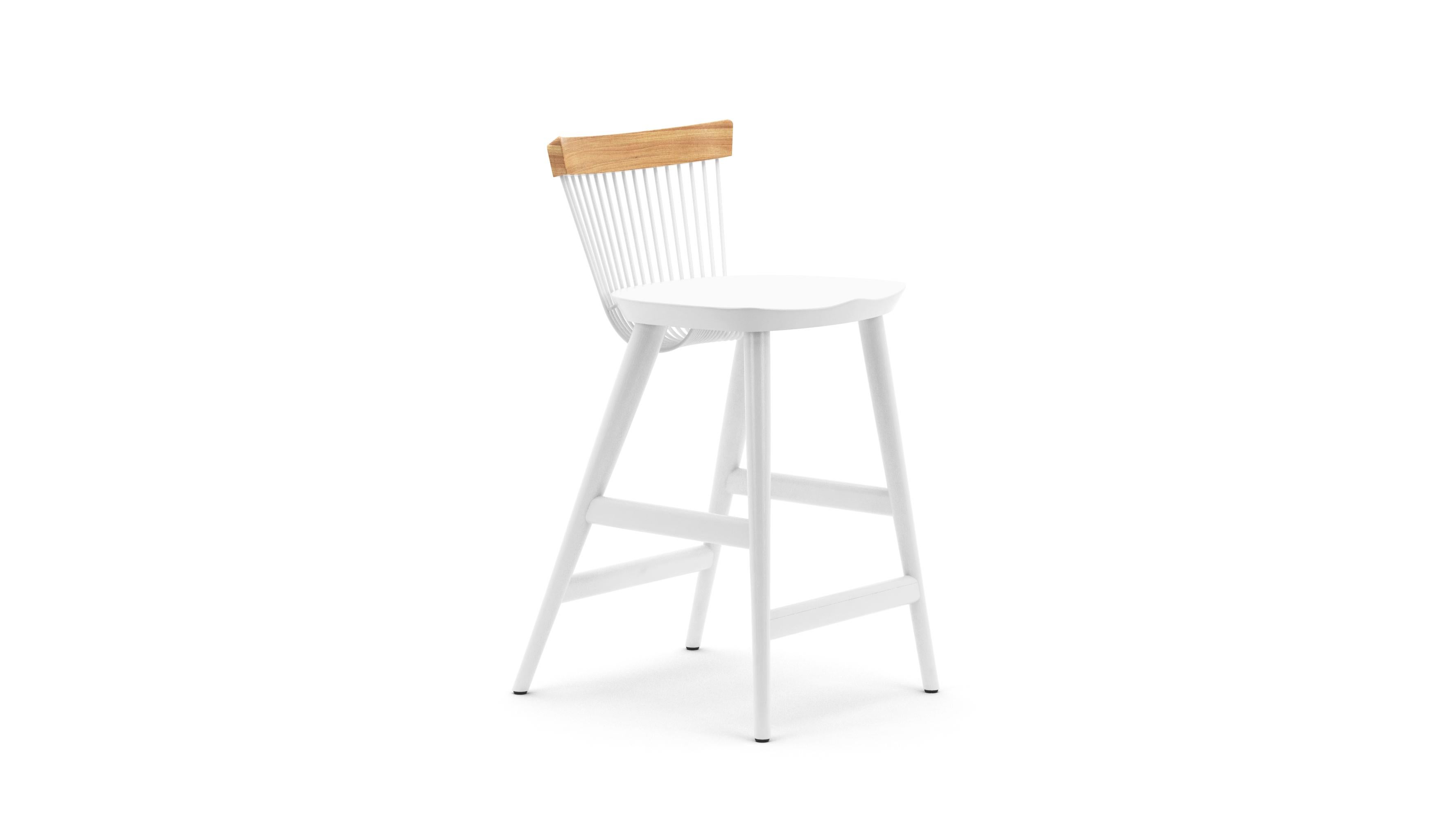 Modern WW Counter Stool, Natural Oak & Powder Coated Metal Rods For Sale