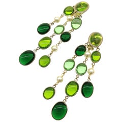 Vintage 'WW' emerald and peridot poured glass, pearl 'Harlequin' drop earrings, 2018