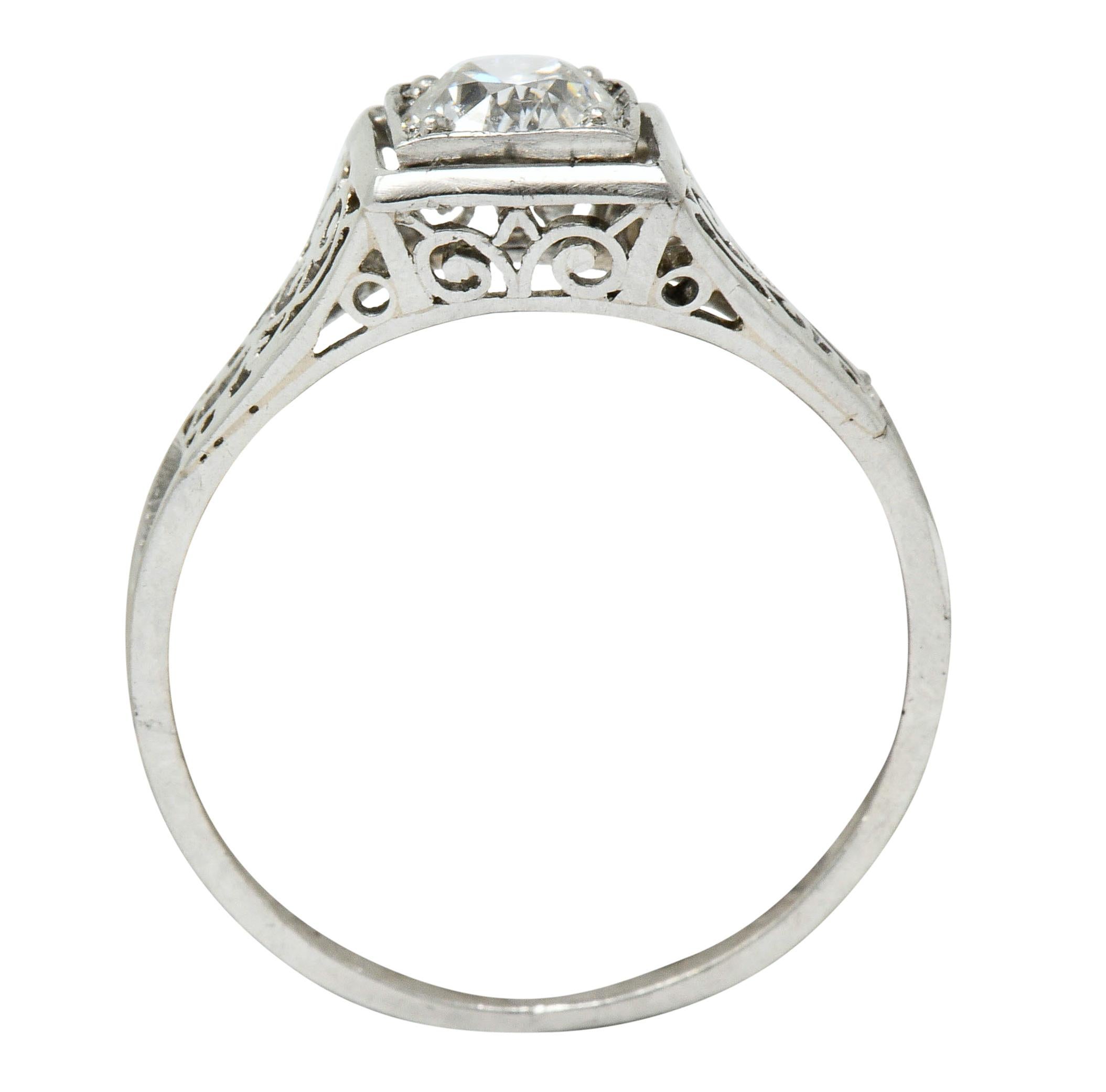 W.W. Fulmer & Co. 0.46 Carat Diamond Platinum Scrolled Heart Engagement Ring For Sale 1