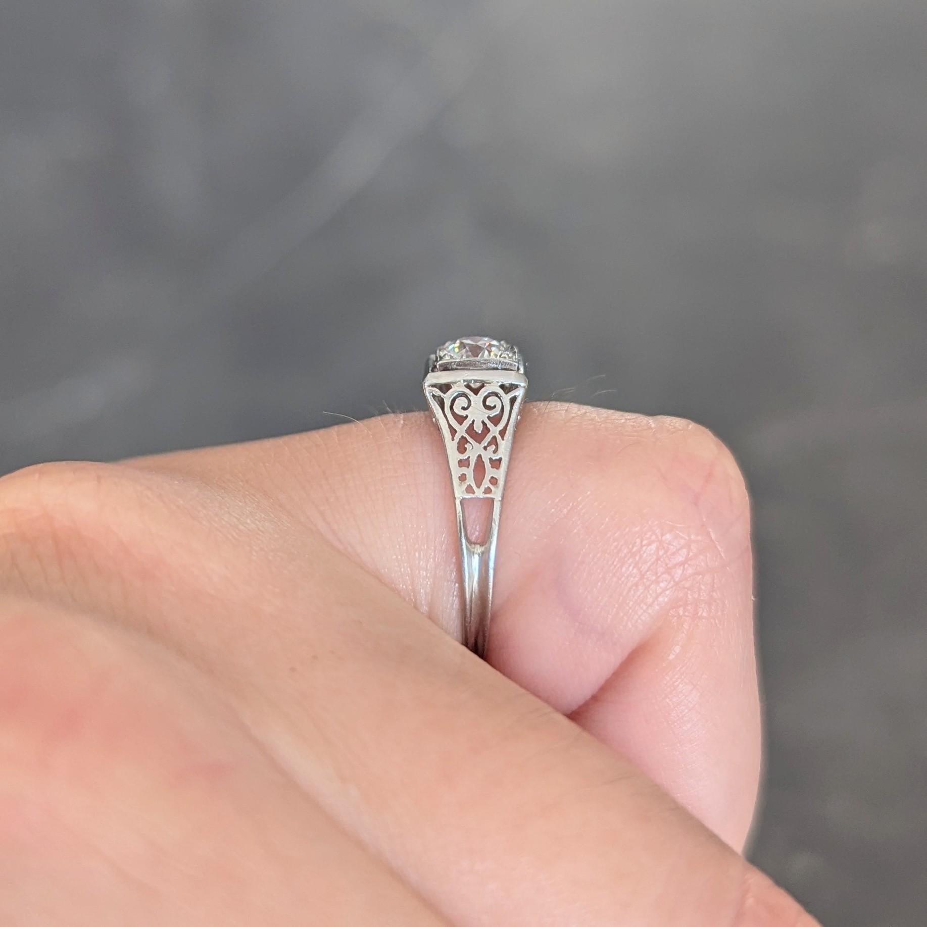 W.W. Fulmer & Co. 0.46 CTW Diamond Platinum Antique Heart Engagement Ring 7