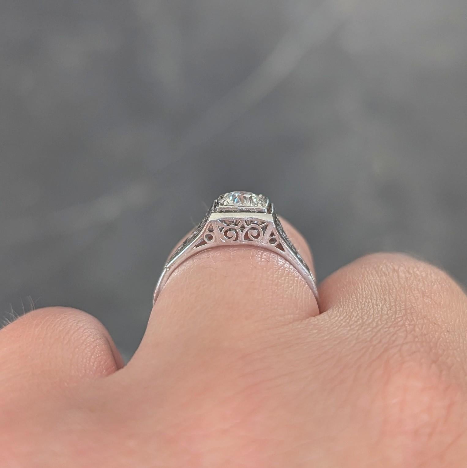 W.W. Fulmer & Co. 0.46 CTW Diamond Platinum Antique Heart Engagement Ring 8