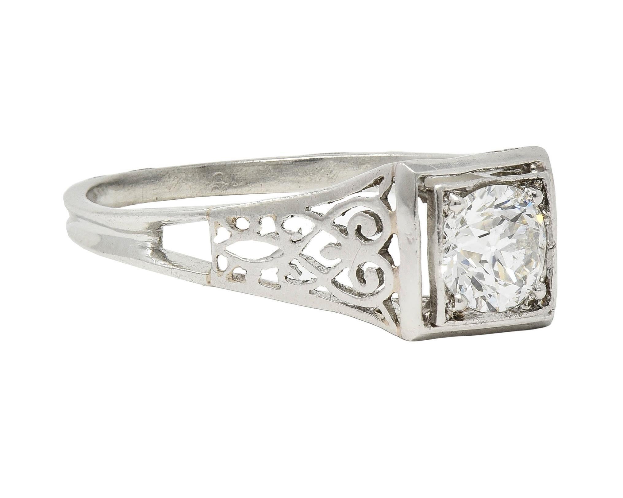 Old European Cut W.W. Fulmer & Co. 0.46 CTW Diamond Platinum Antique Heart Engagement Ring
