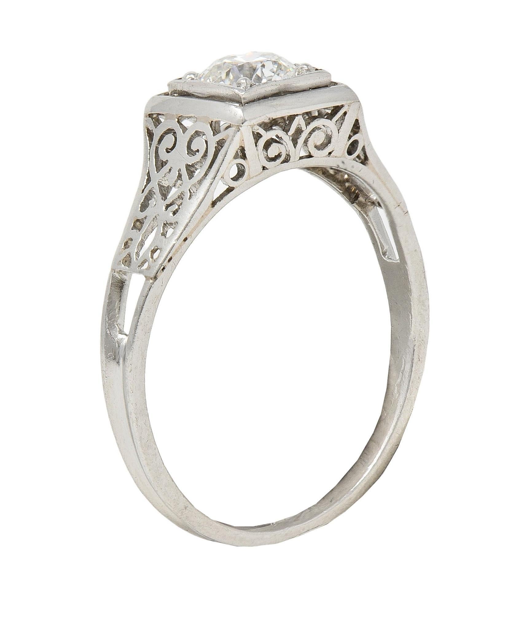 W.W. Fulmer & Co. 0.46 CTW Diamond Platinum Antique Heart Engagement Ring In Excellent Condition In Philadelphia, PA
