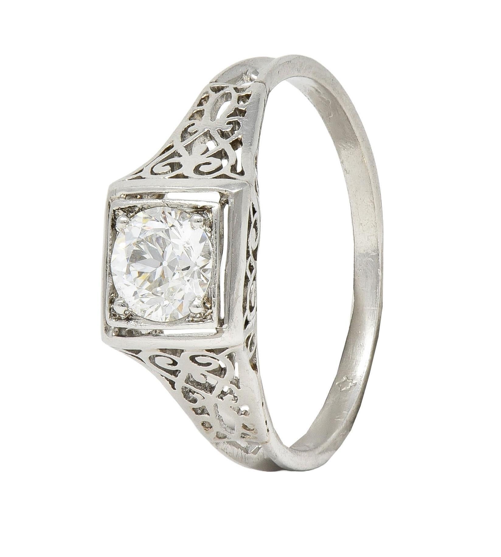 W.W. Fulmer & Co. 0.46 CTW Diamond Platinum Antique Heart Engagement Ring 4
