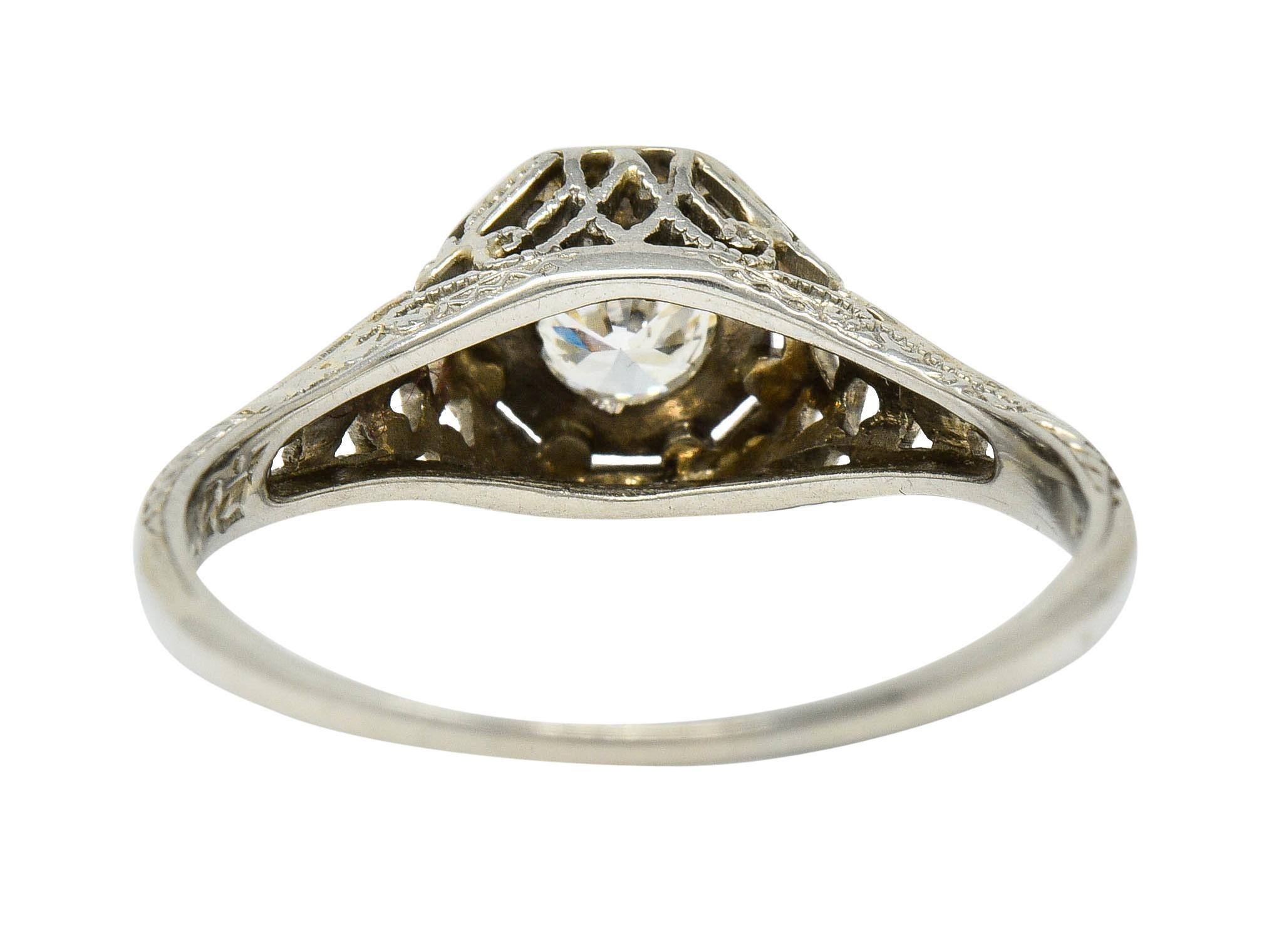 Round Cut W.W. Fulmer & Co. Diamond 18 Karat White Gold Octagonal Engagement Ring