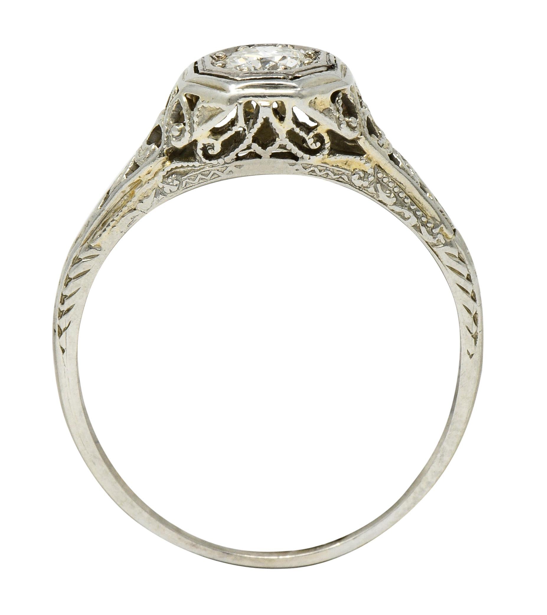W.W. Fulmer & Co. Diamond 18 Karat White Gold Octagonal Engagement Ring 1