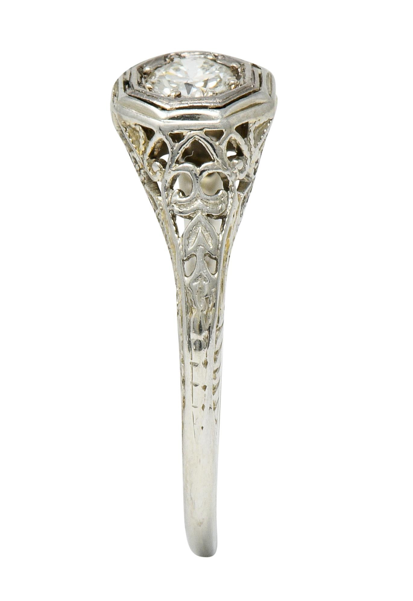 W.W. Fulmer & Co. Diamond 18 Karat White Gold Octagonal Engagement Ring 3