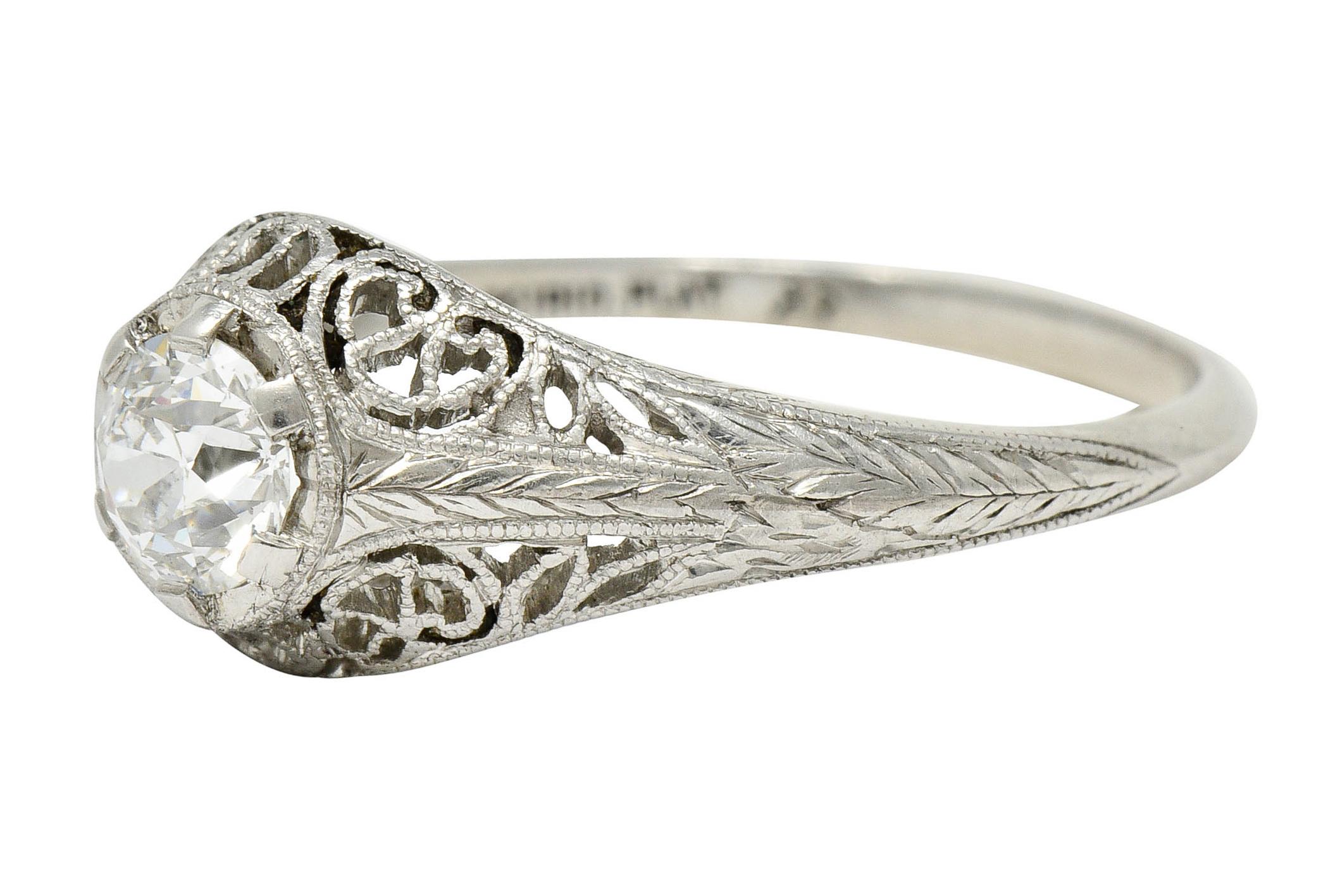 Round Cut W.W. Fulmer & Co. Diamond Platinum Filigree Engagement Ring