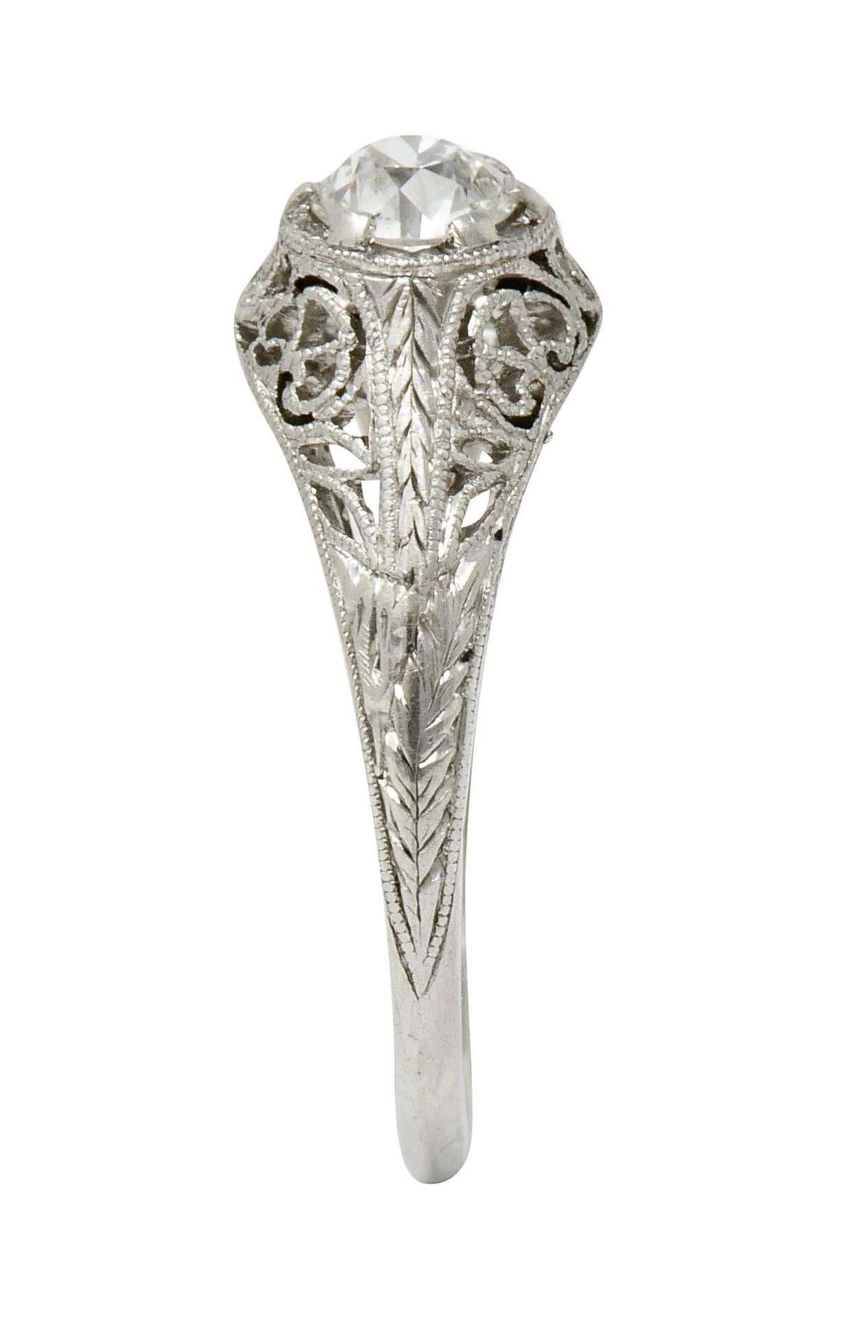 W.W. Fulmer & Co. Diamond Platinum Filigree Engagement Ring In Excellent Condition In Philadelphia, PA