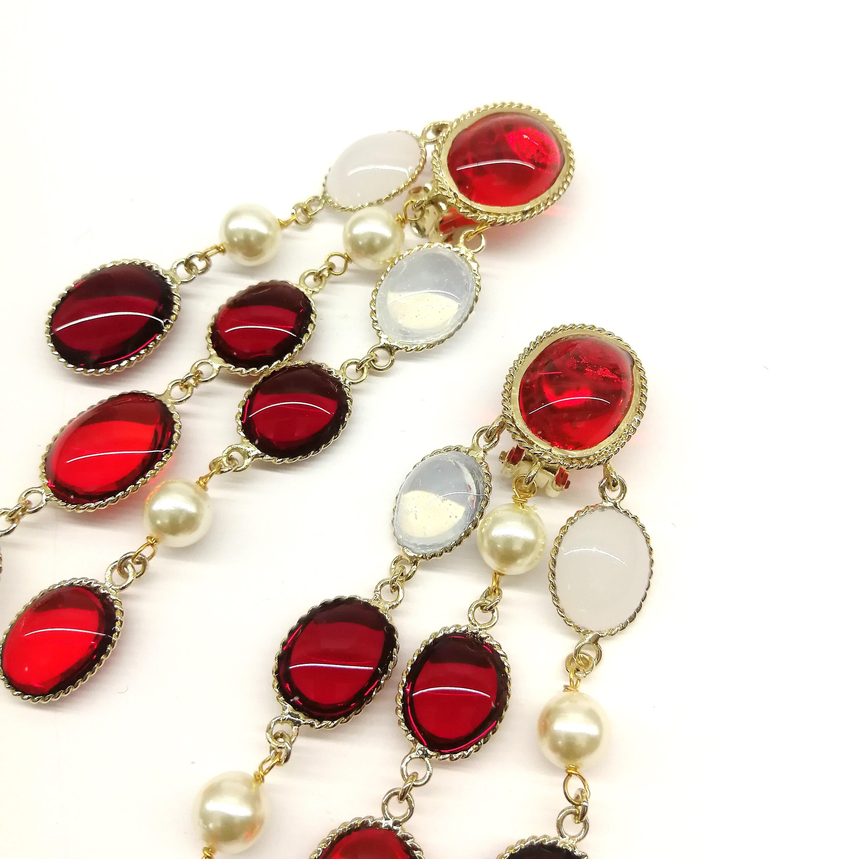 Women's 'WW' mixed ruby and opaline poured glass, 'Harlequin' drop earrings, 2018. For Sale