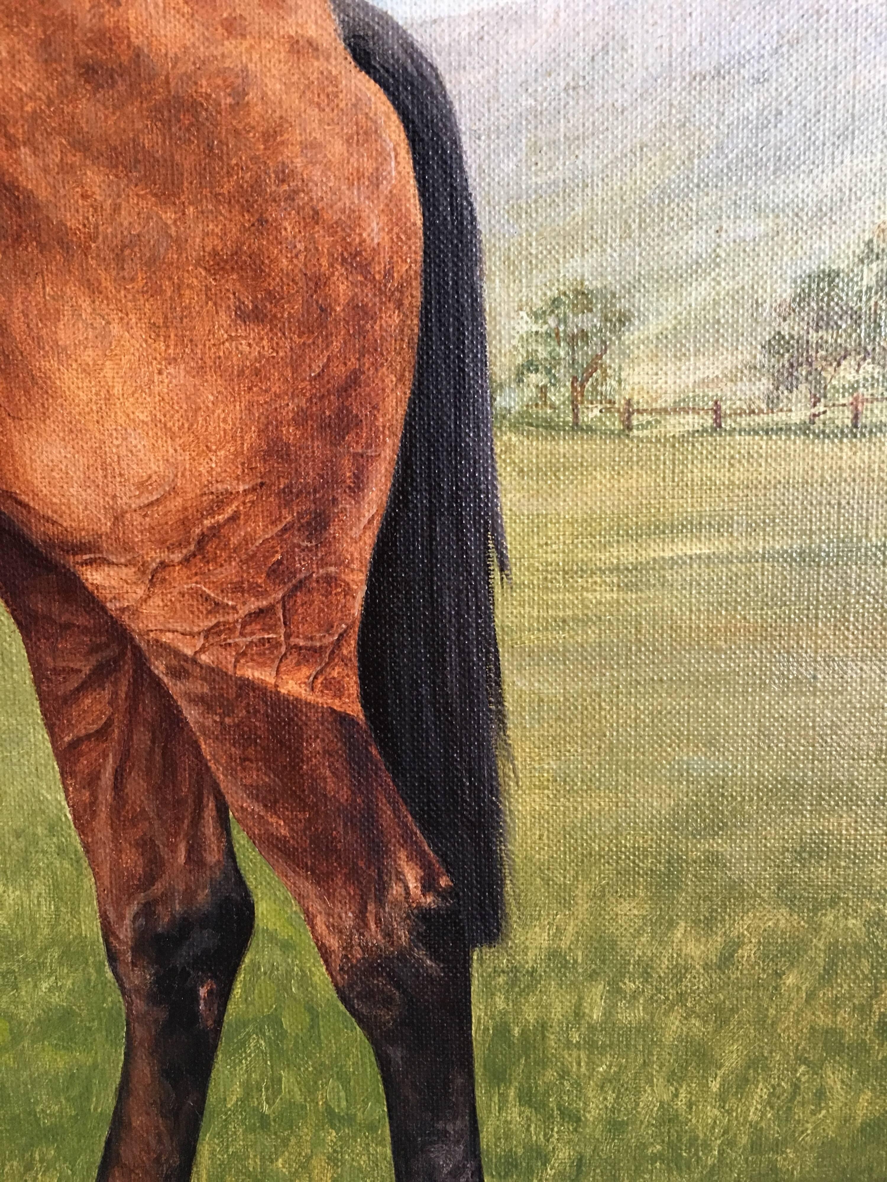 Portrait of a Thoroughbred Horse, Gay Trip, Equestrian Oil Painting  - Brown Animal Painting by W.W. Rouch