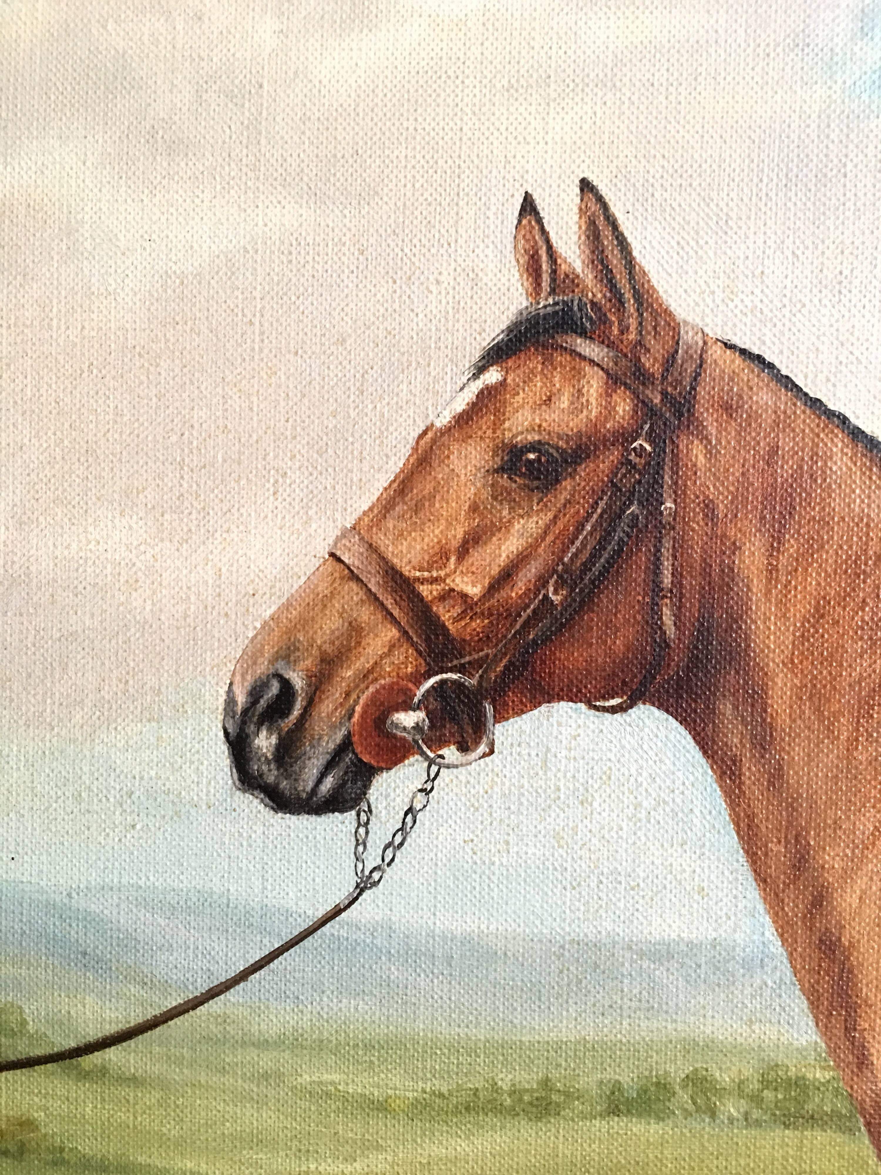 Portrait of a Thoroughbred Horse, Gay Trip, Equestrian Oil Painting  1