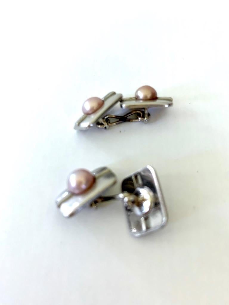 WW Wattles & Sons Platinum Art Deco Diamond and Pearl Cufflinks in Original Box 4