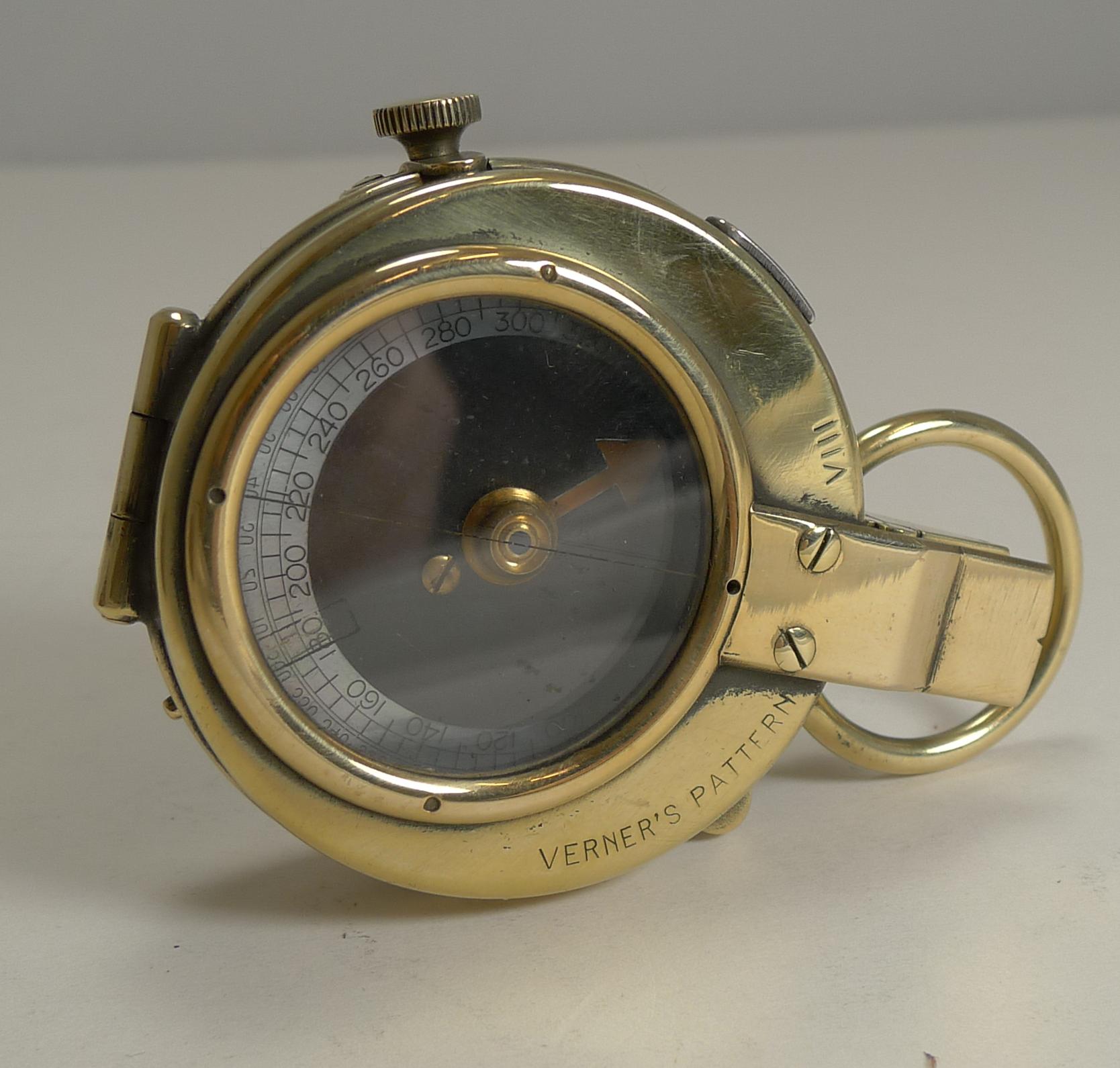 WW1 1918 British Army Officer's Compass, Verner's Patent MK VIII by E. Koehn In Good Condition In Bath, GB