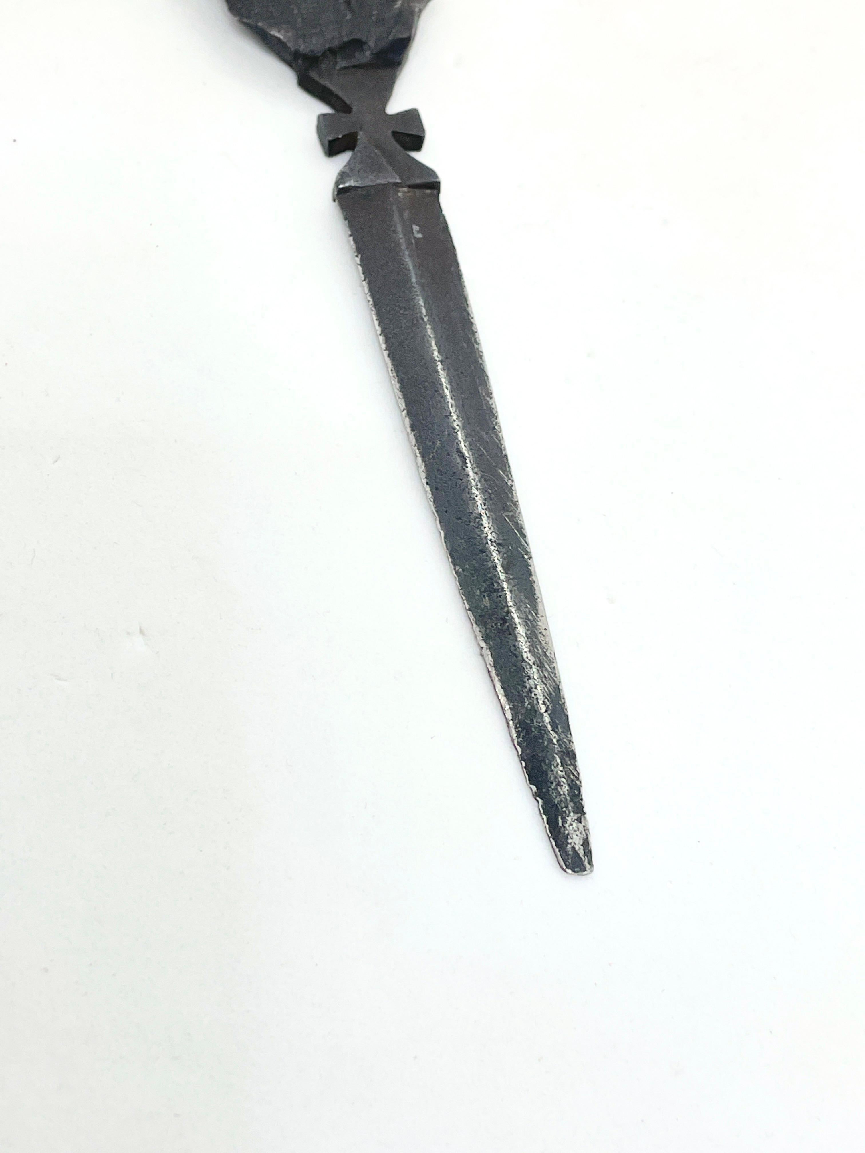 Folk Art WW1 Artillery Shrapnel Letter Opener Trench Art, German Iron Cross