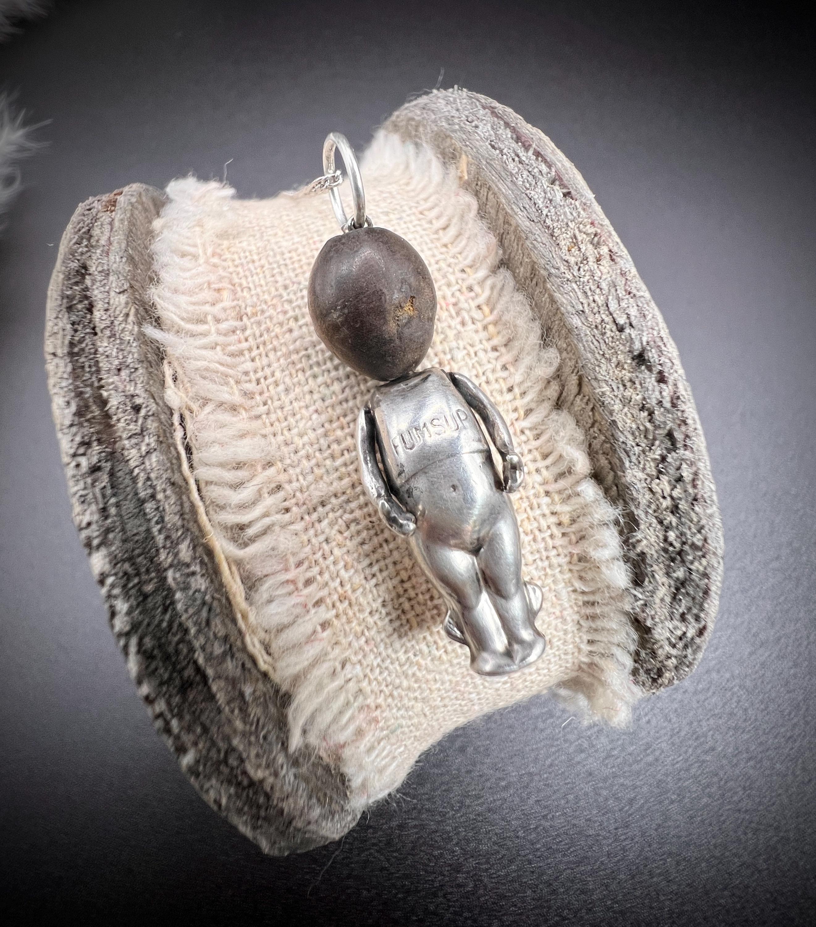 Women's or Men's WW1 English Silver & Wood Articulated FUMSUP Good Luck, Touch Wood Pendent Charm