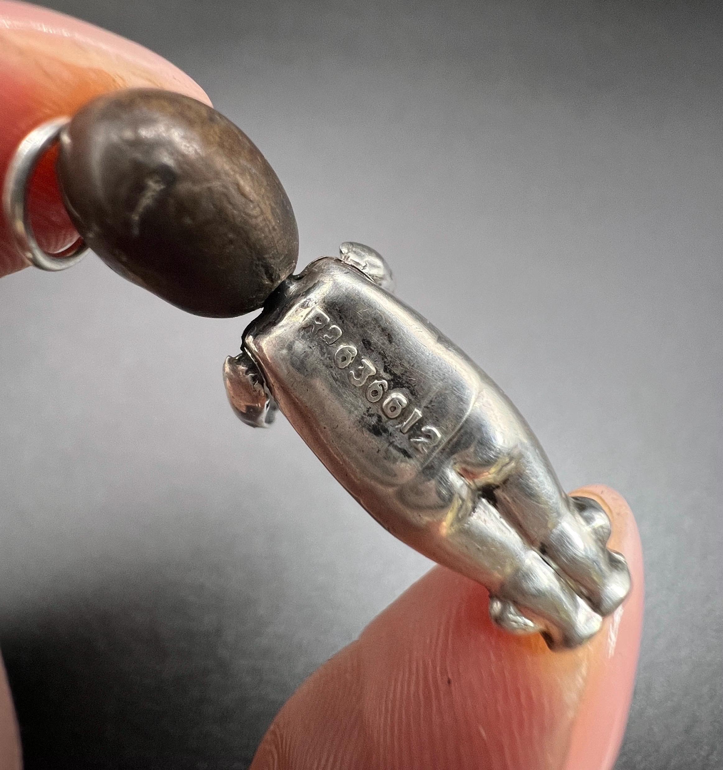 WW1 English Silver & Wood Articulated FUMSUP Good Luck, Touch Wood Pendent Charm 2