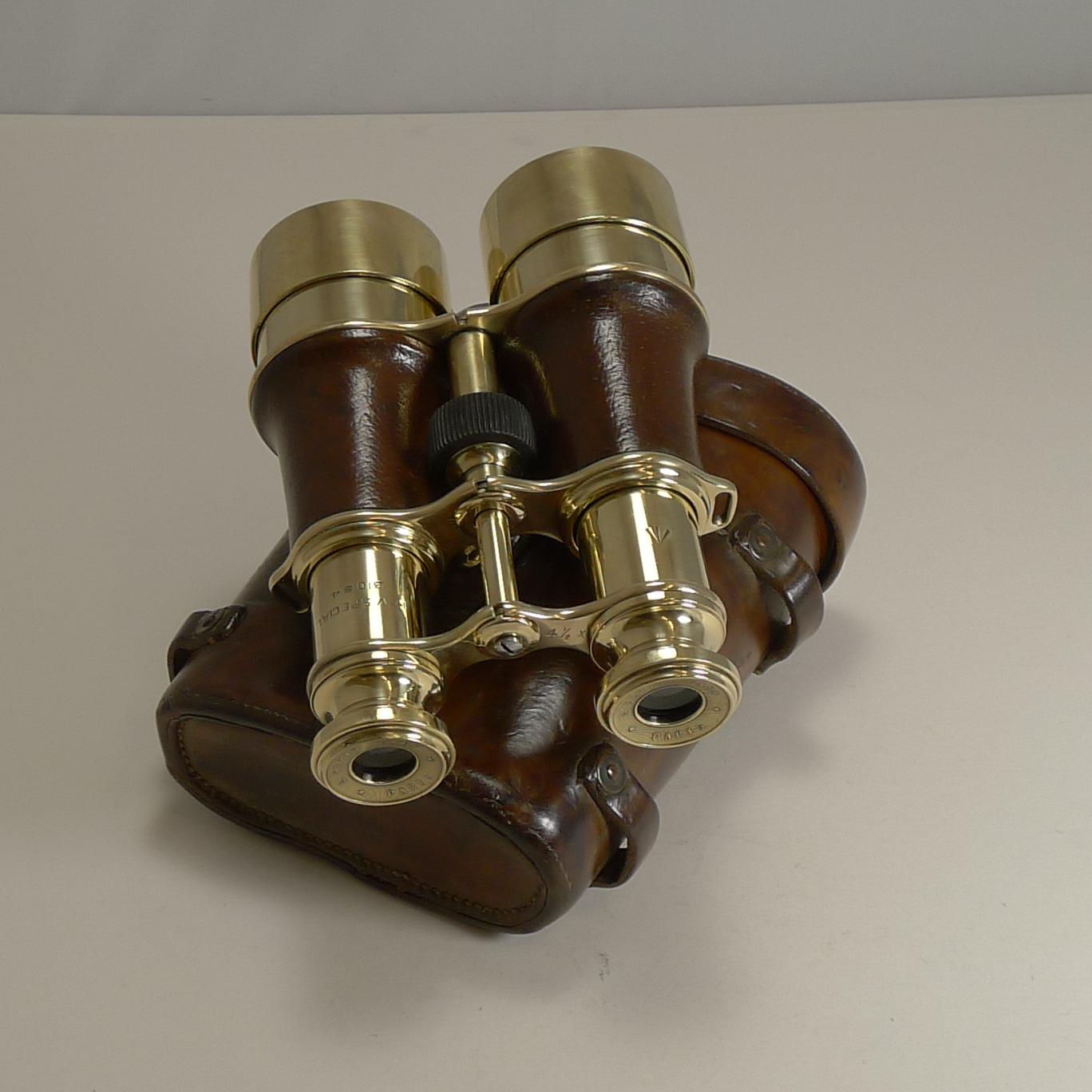 Brass WW1 Issued Antique French Binoculars Signed L. Petit, Paris
