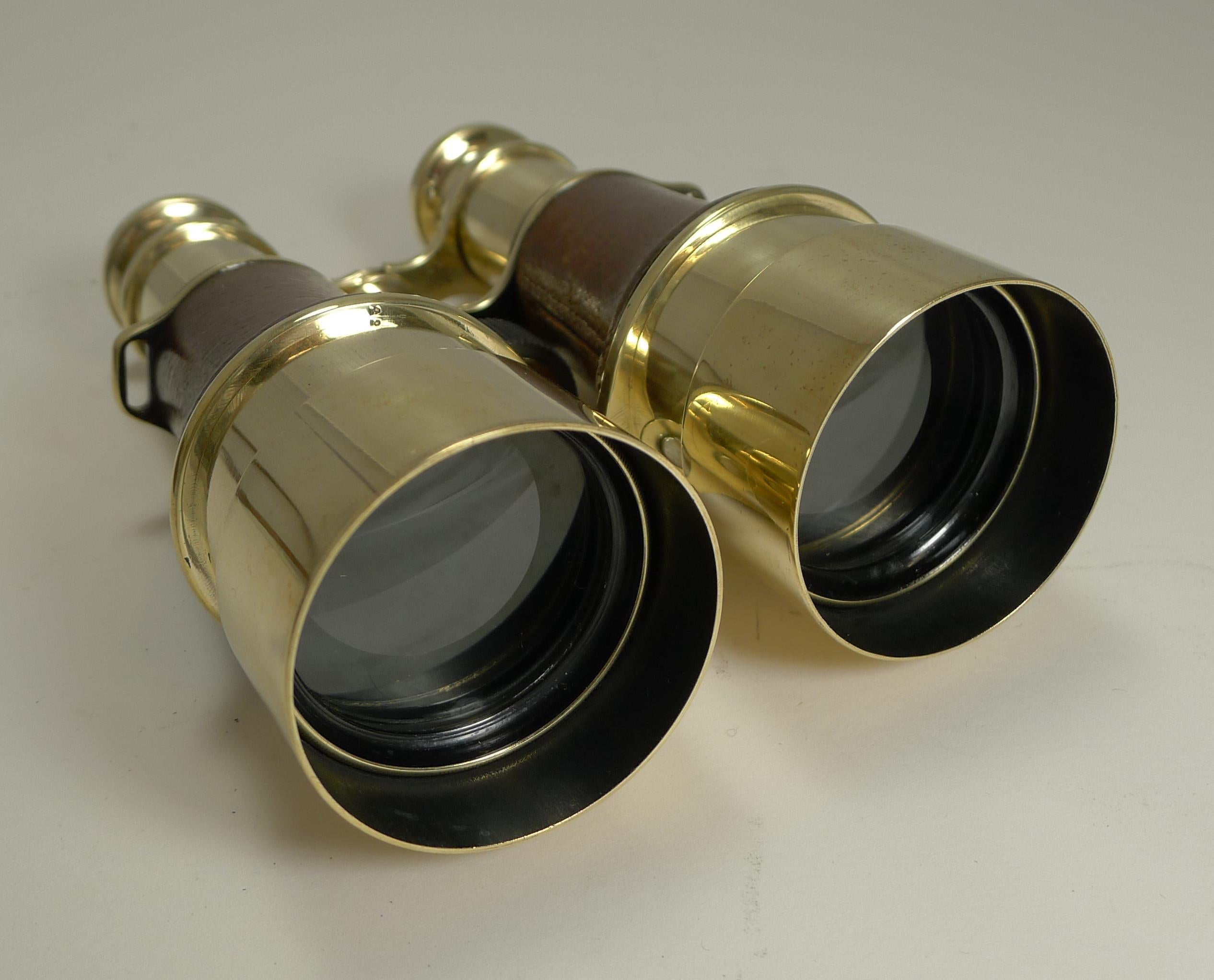 Early 20th Century WWI Issued Antique French Binoculars Signed L. Petit, Paris