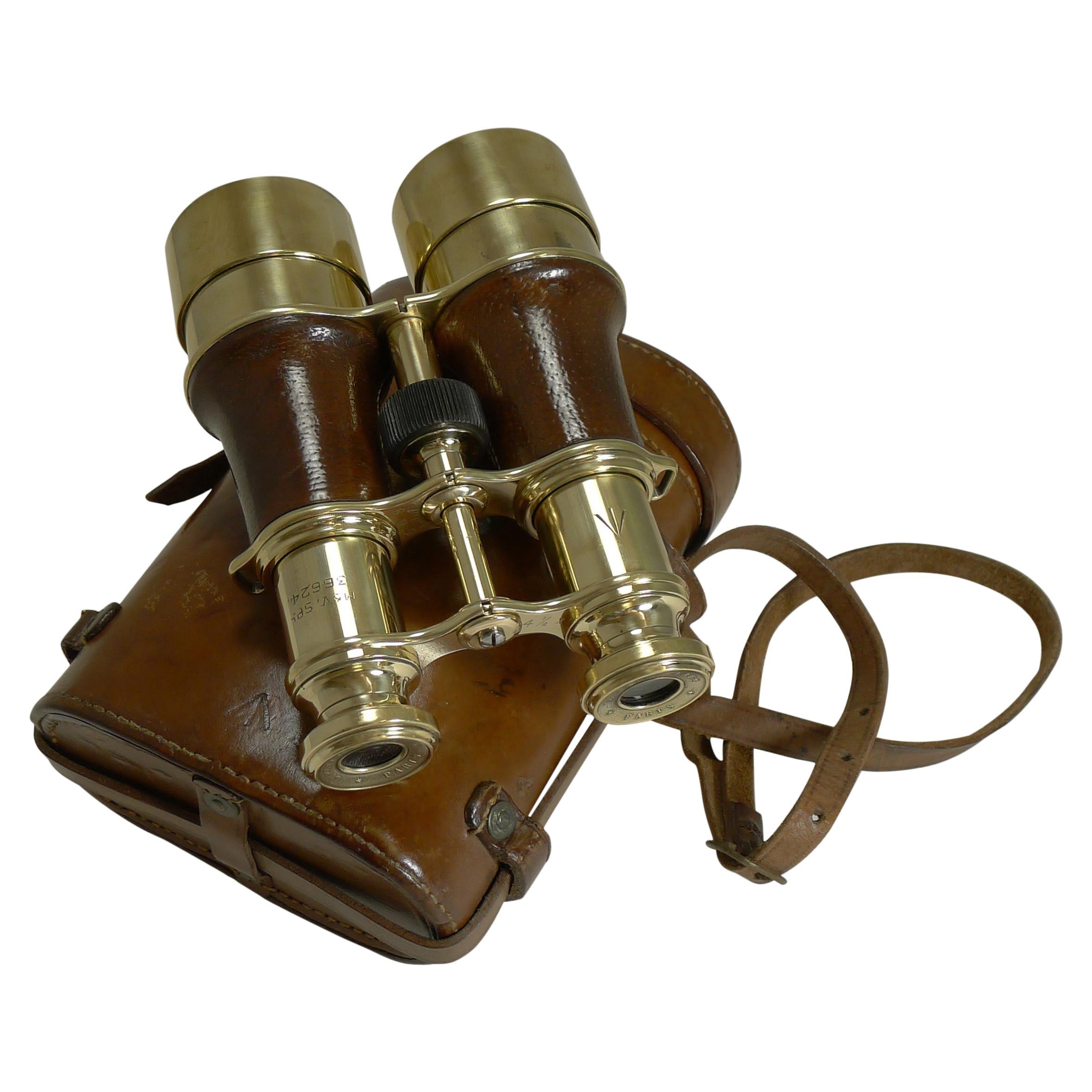 WWI Issued Antique French Binoculars Signed L. Petit, Paris