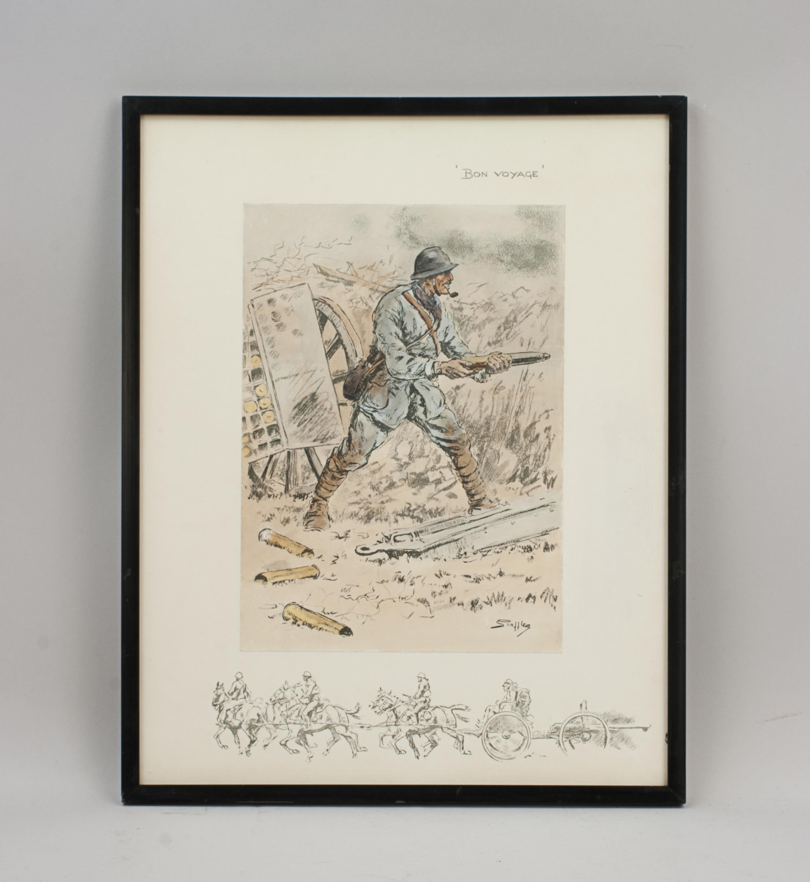 English WW1 Military Print Bon Voyage, by Snaffles For Sale