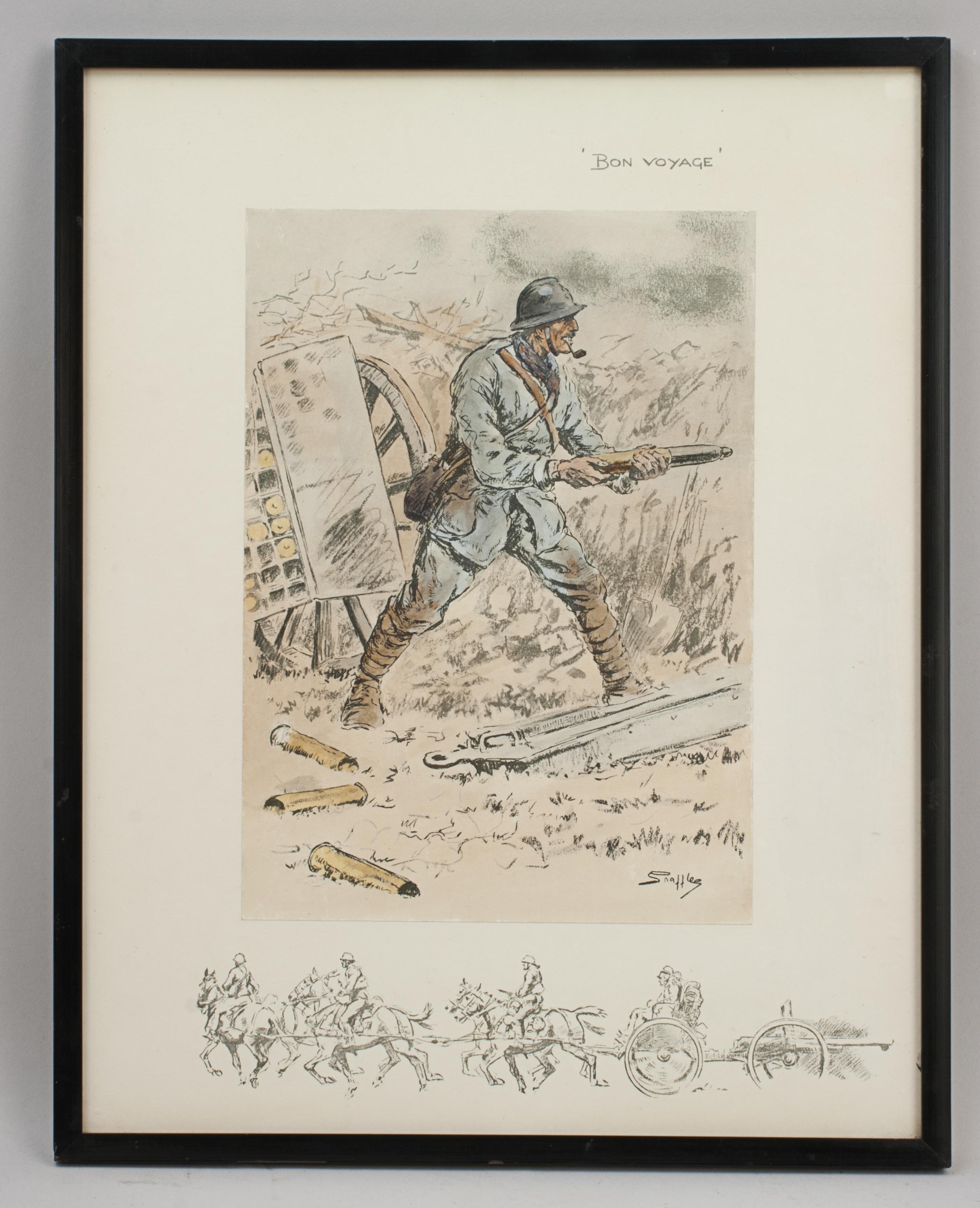 WW1 Military Print Bon Voyage, by Snaffles In Good Condition For Sale In Oxfordshire, GB