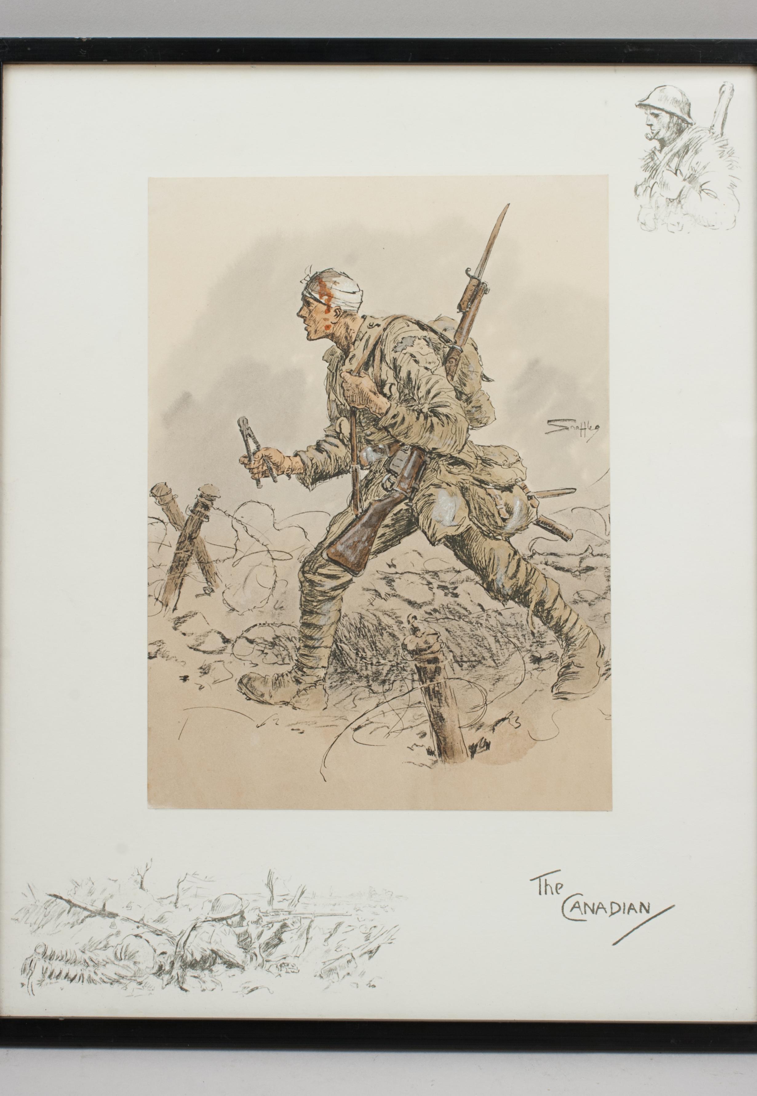 Gravure militaire WW1, canadienne, par Snaffles Bon état - En vente à Oxfordshire, GB