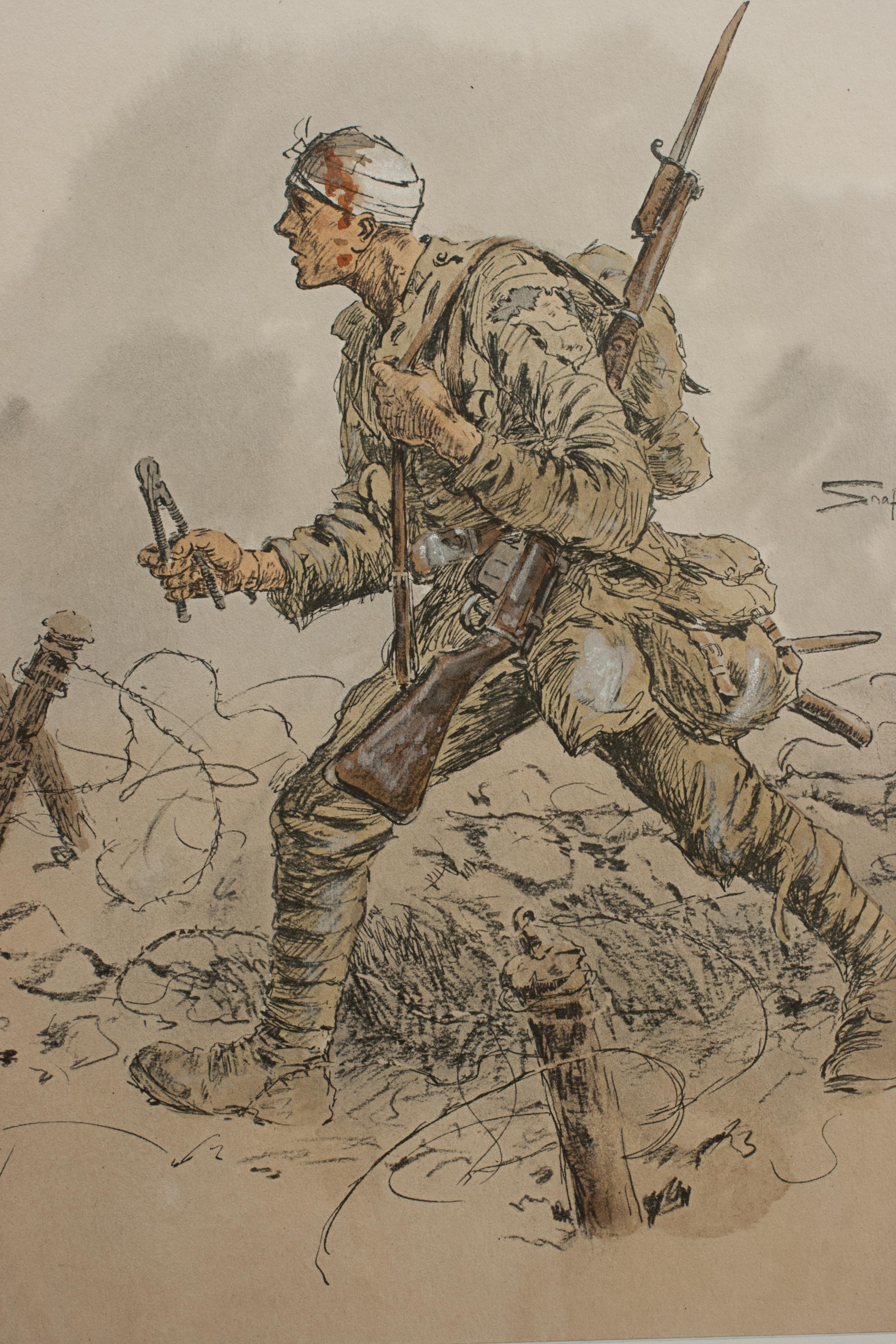 20ième siècle Gravure militaire WW1, canadienne, par Snaffles en vente