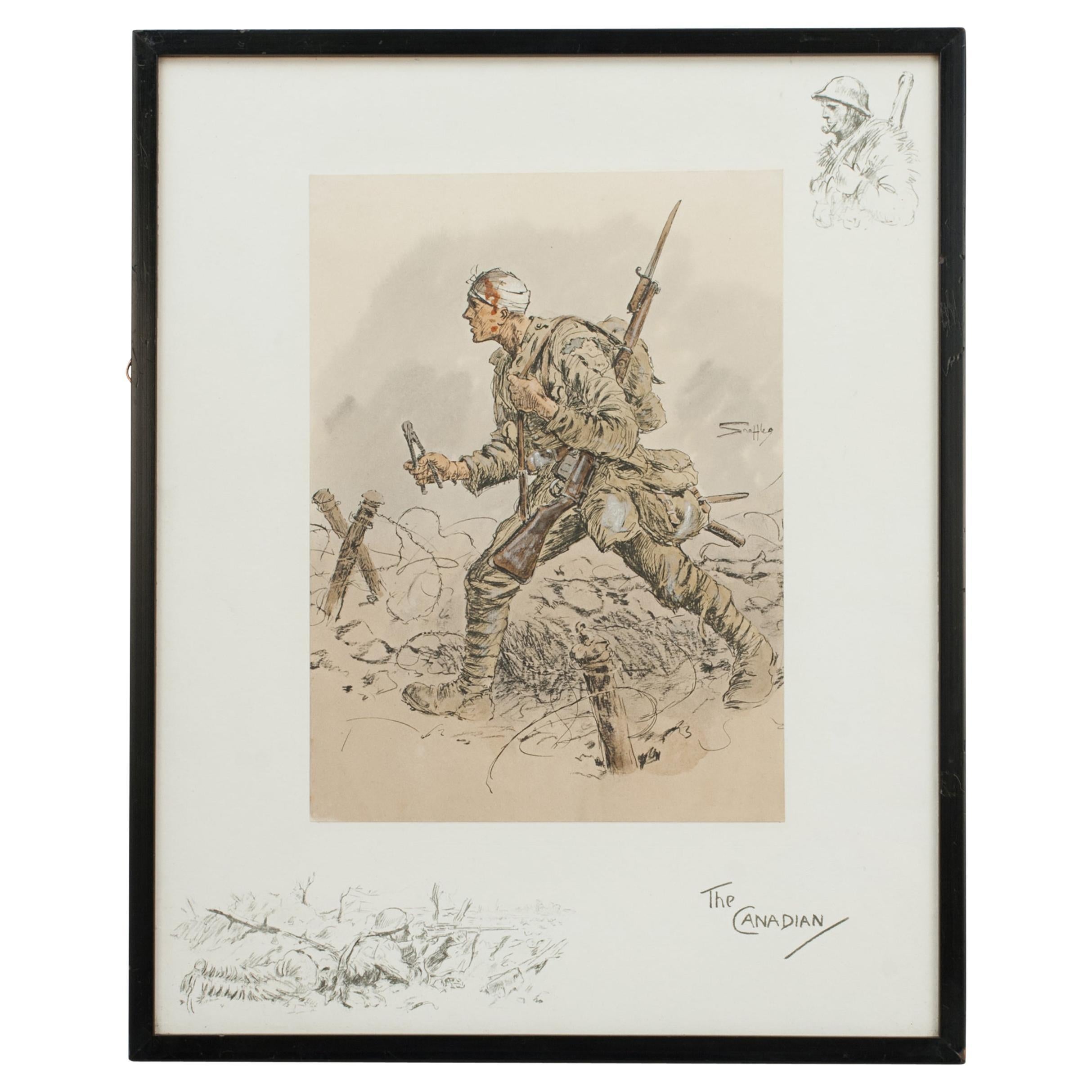 Gravure militaire WW1, canadienne, par Snaffles en vente