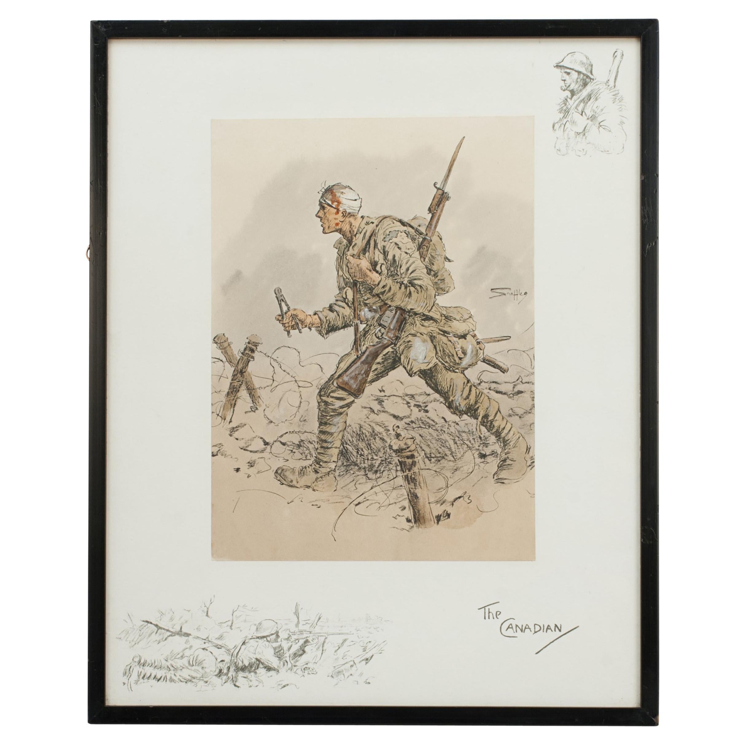 Gravure militaire WW1, canadienne, par Snaffles